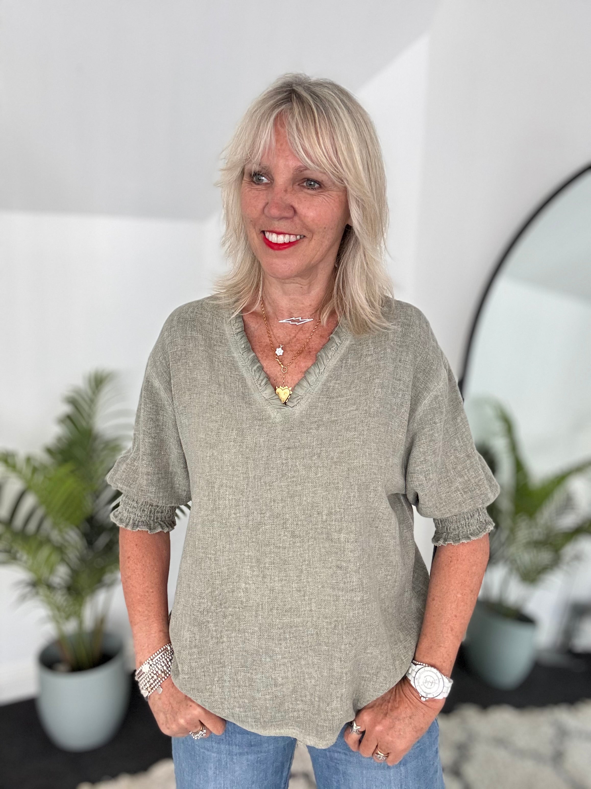 Linen & Cotton Top in Khaki