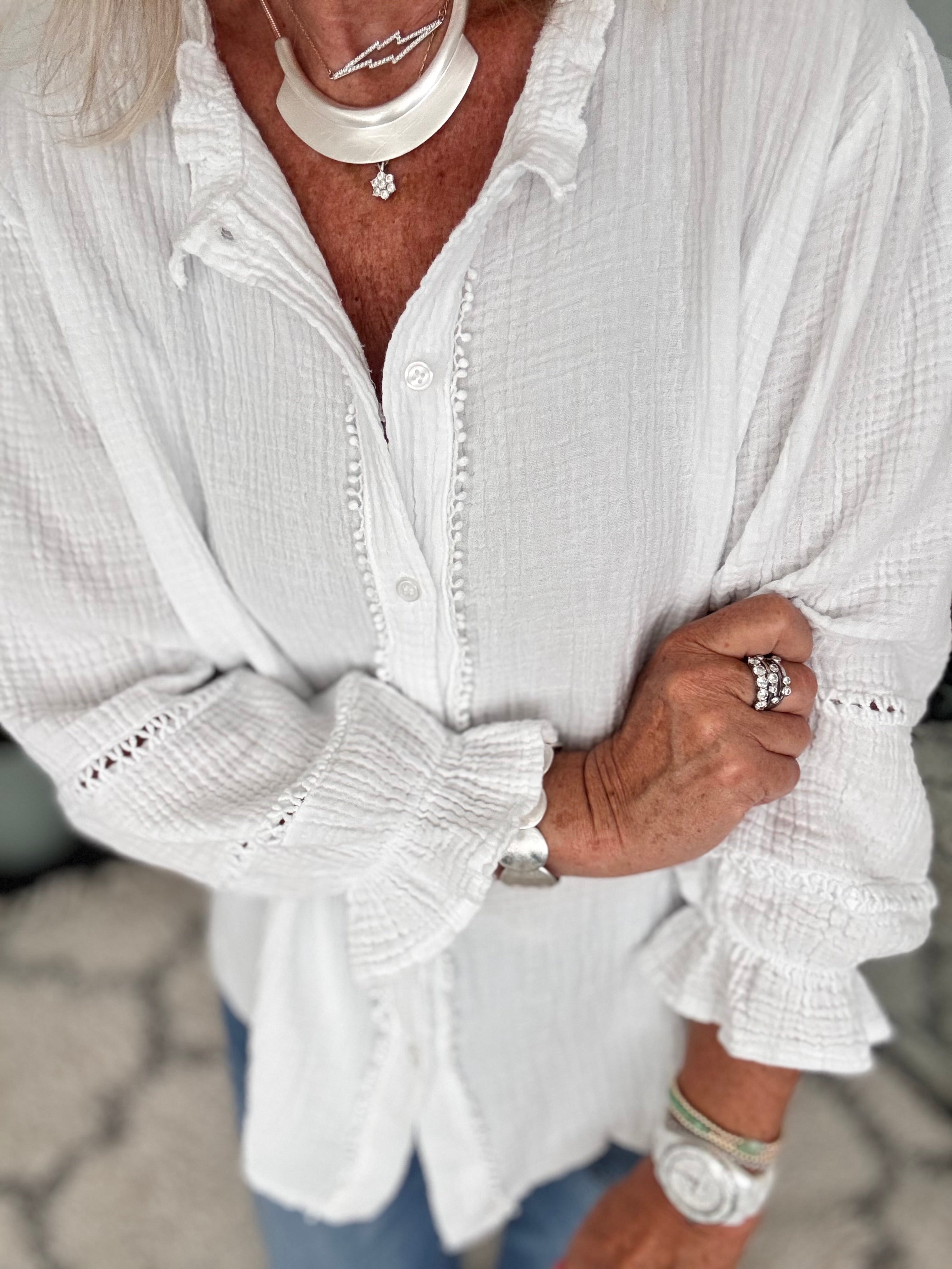 Detailed Cheesecloth Shirt in White