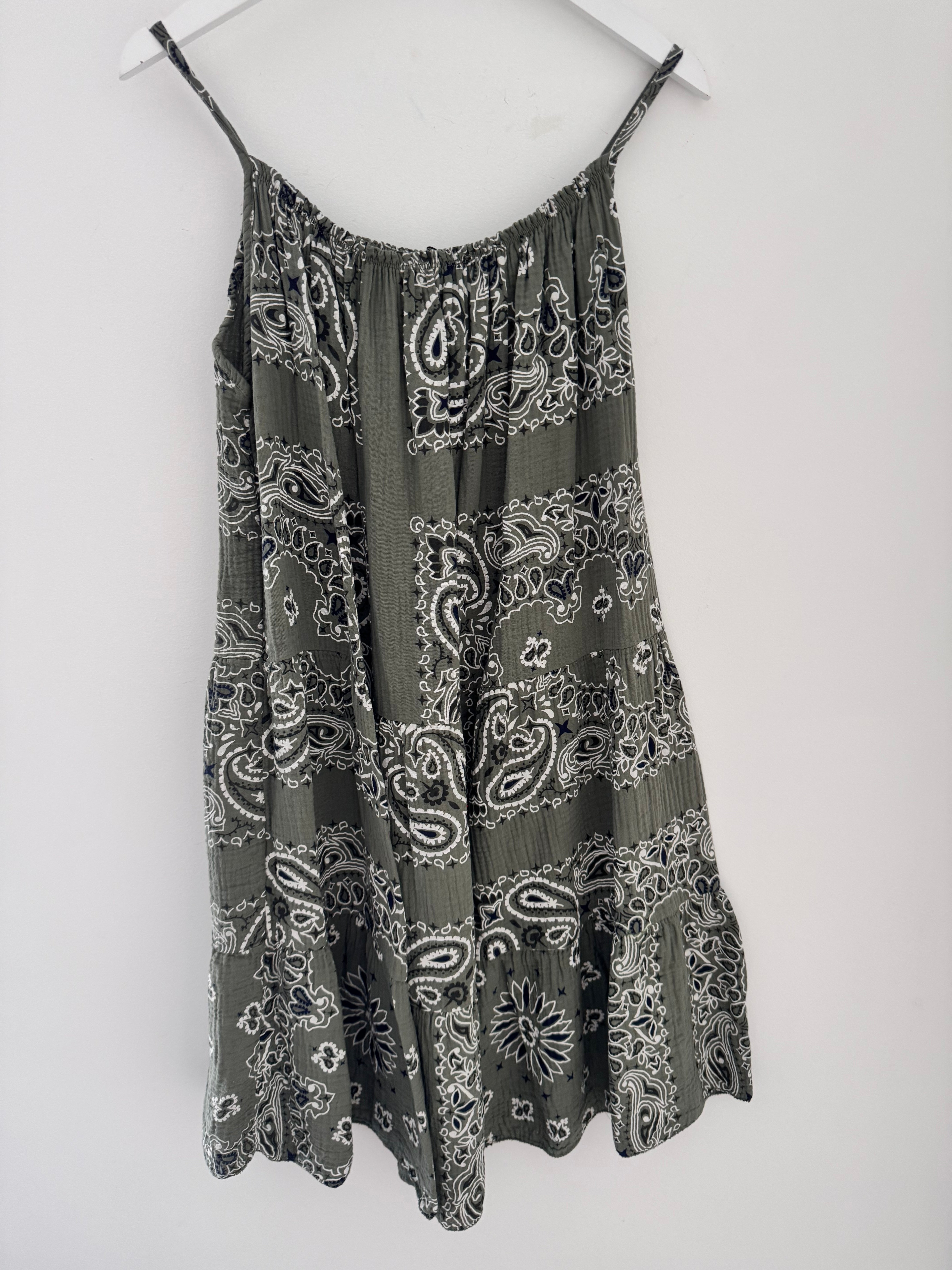 Paisley Cheesecloth Dress in Khaki
