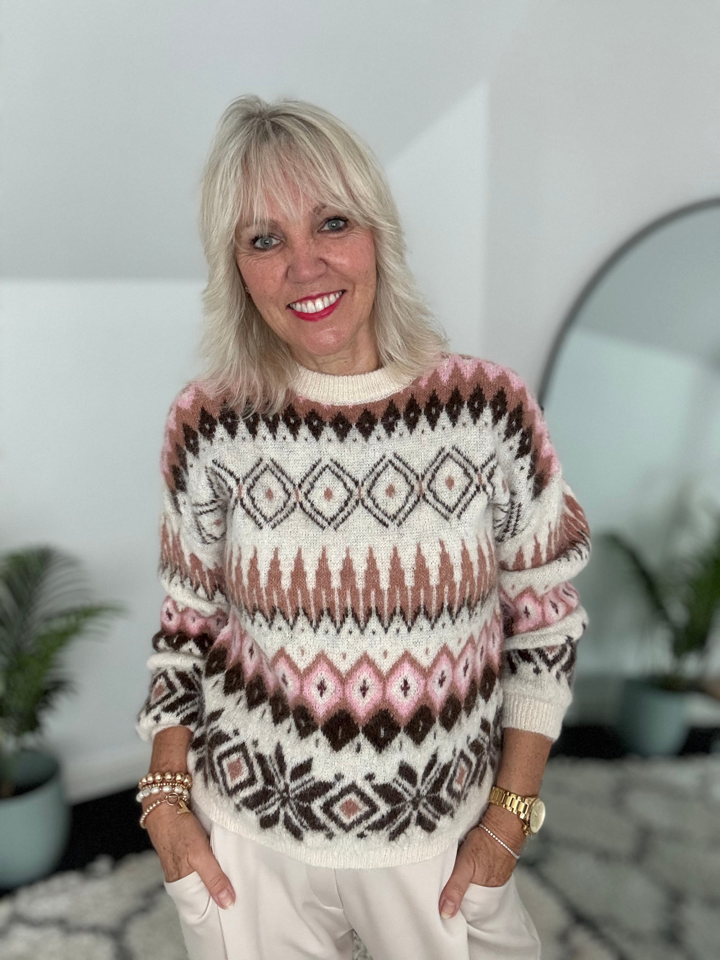 Softie Pattern Jumper in Pink & Mocha