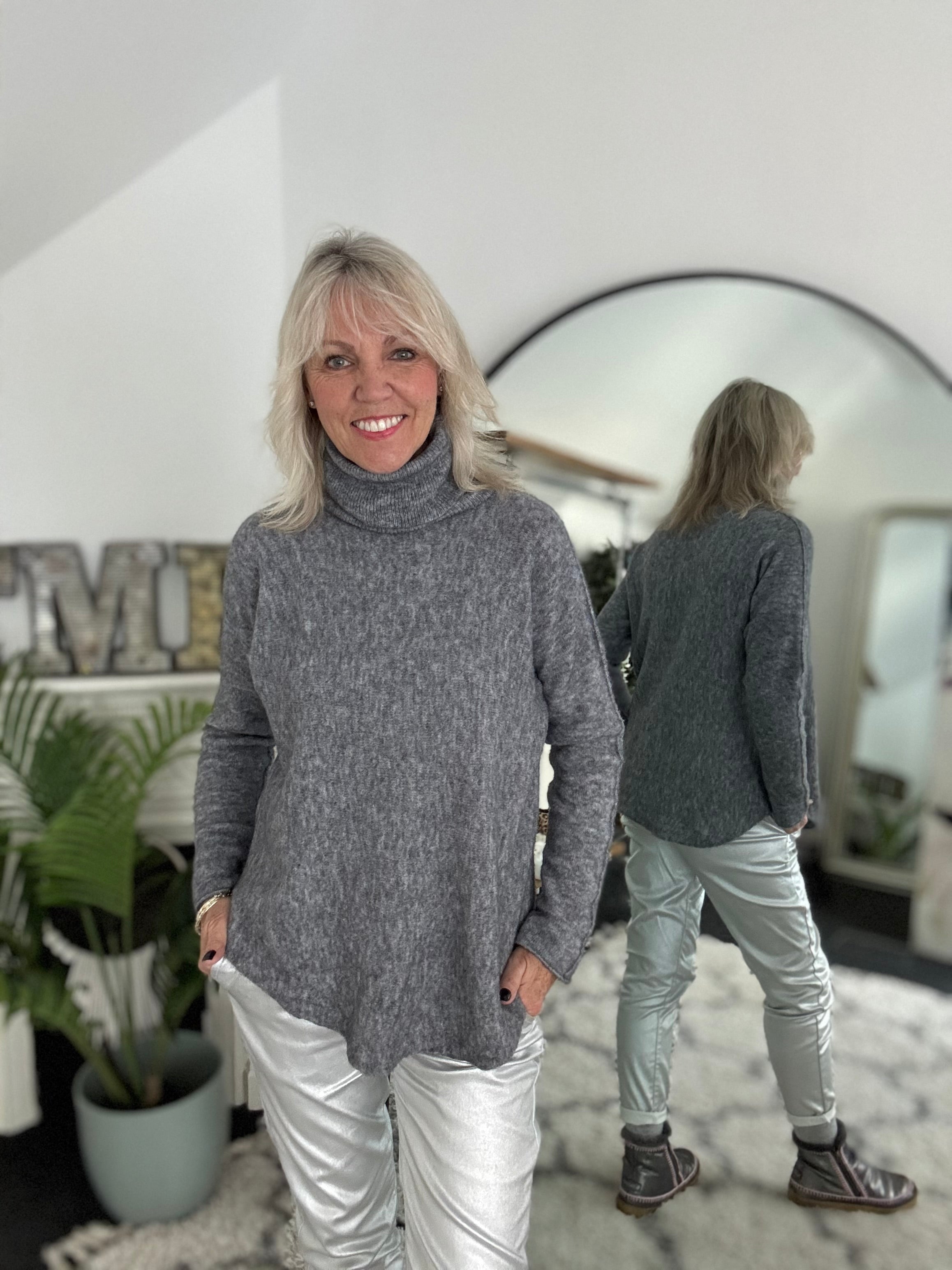 Simple Roll Neck Jumper in Grey