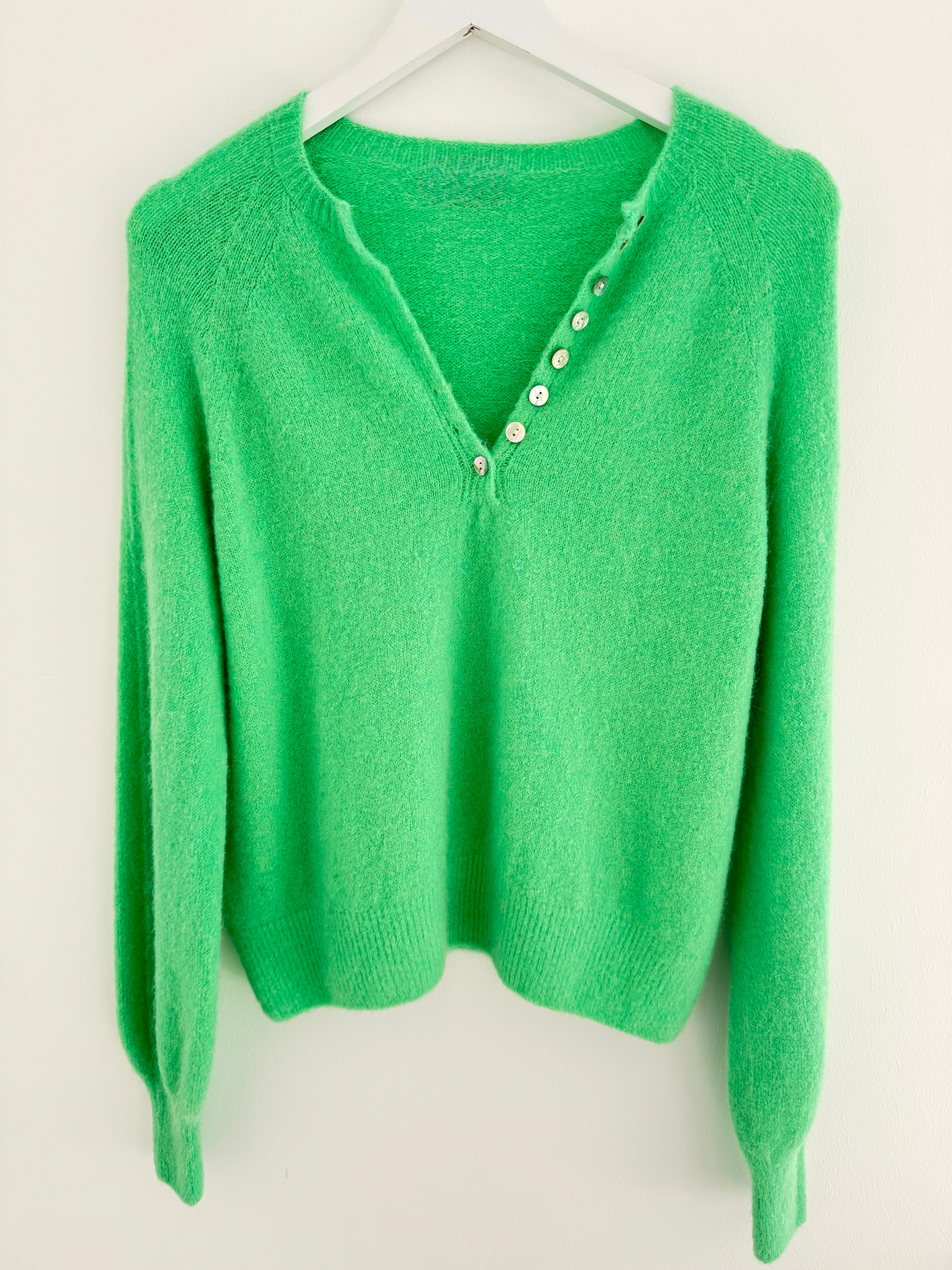 Softie Jumper with Button Neck in Bright Green