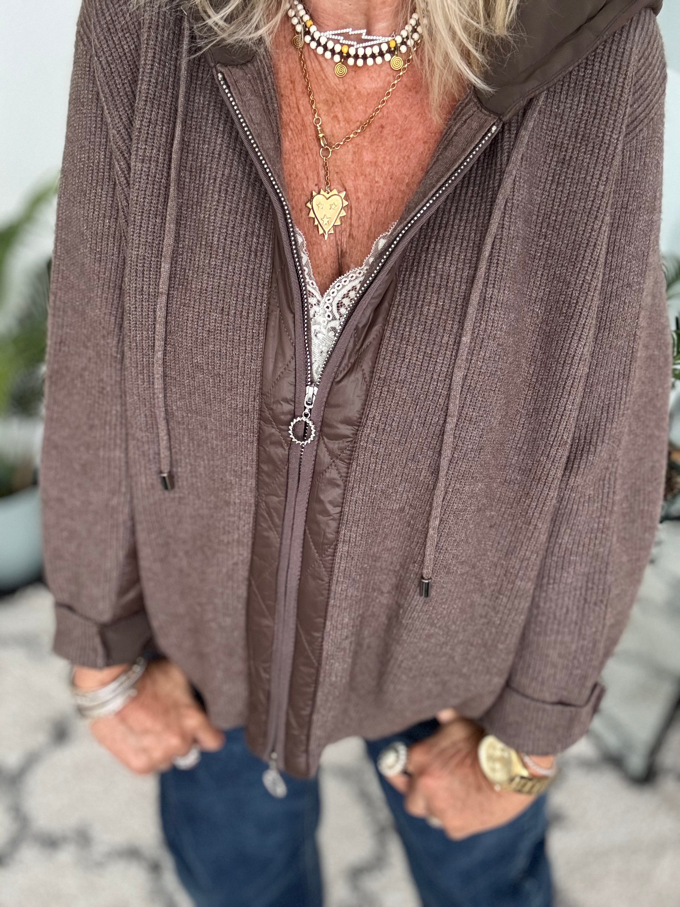 Hooded Knit Jacket in Chocolate