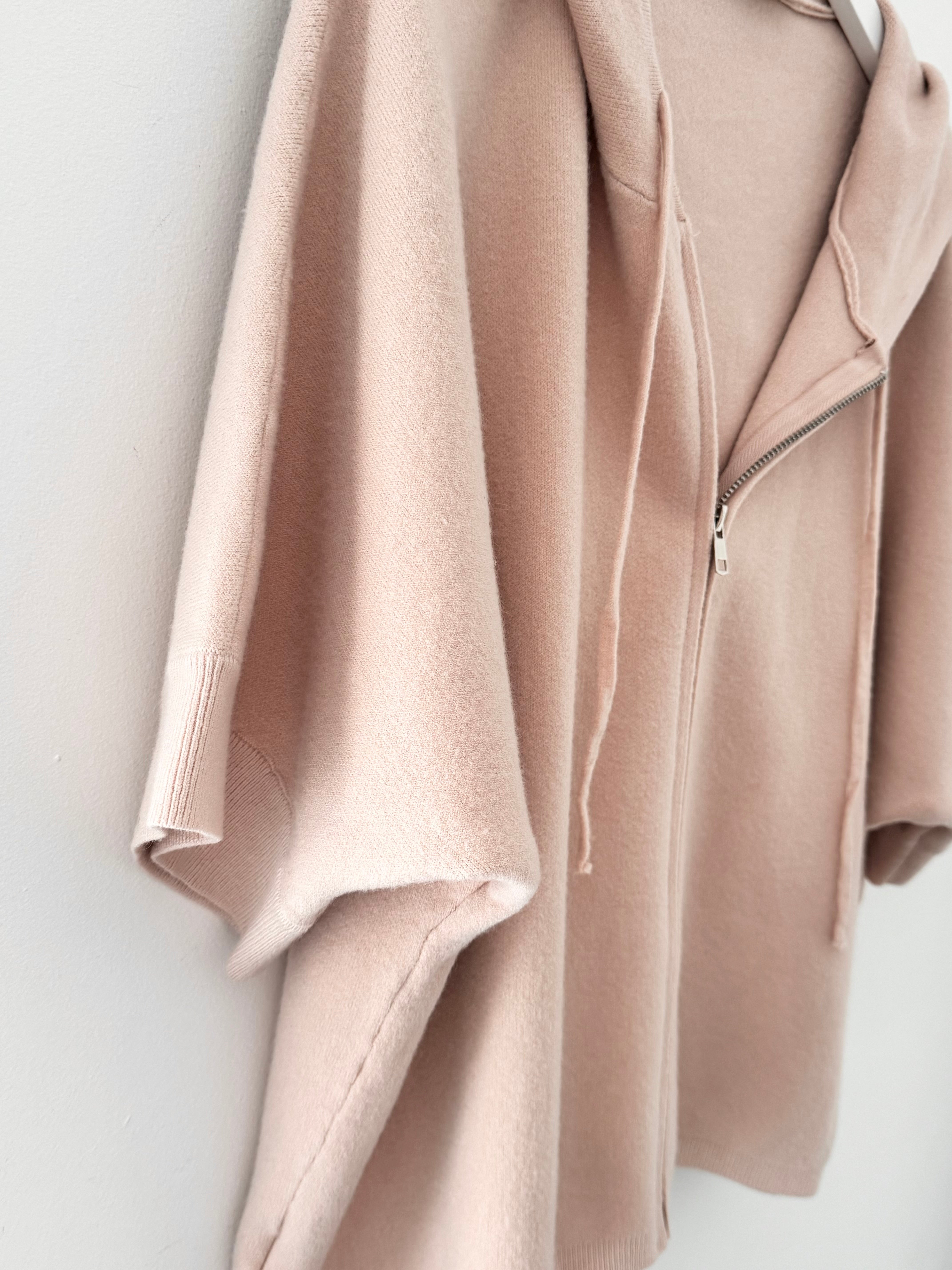 Soft Hooded Zipped Knit in Pink