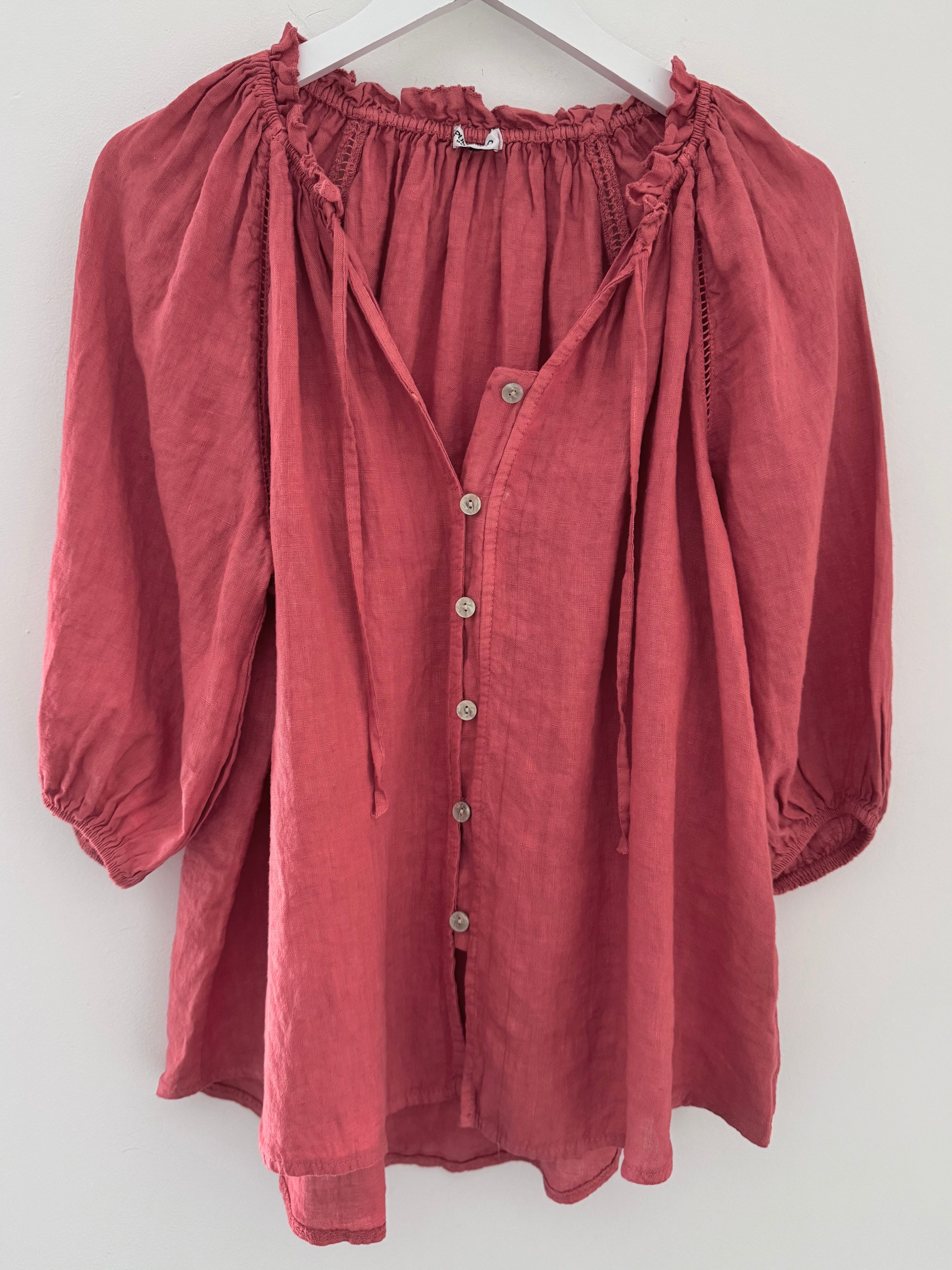 Pure Linen Designer Blouse in Pomegranate