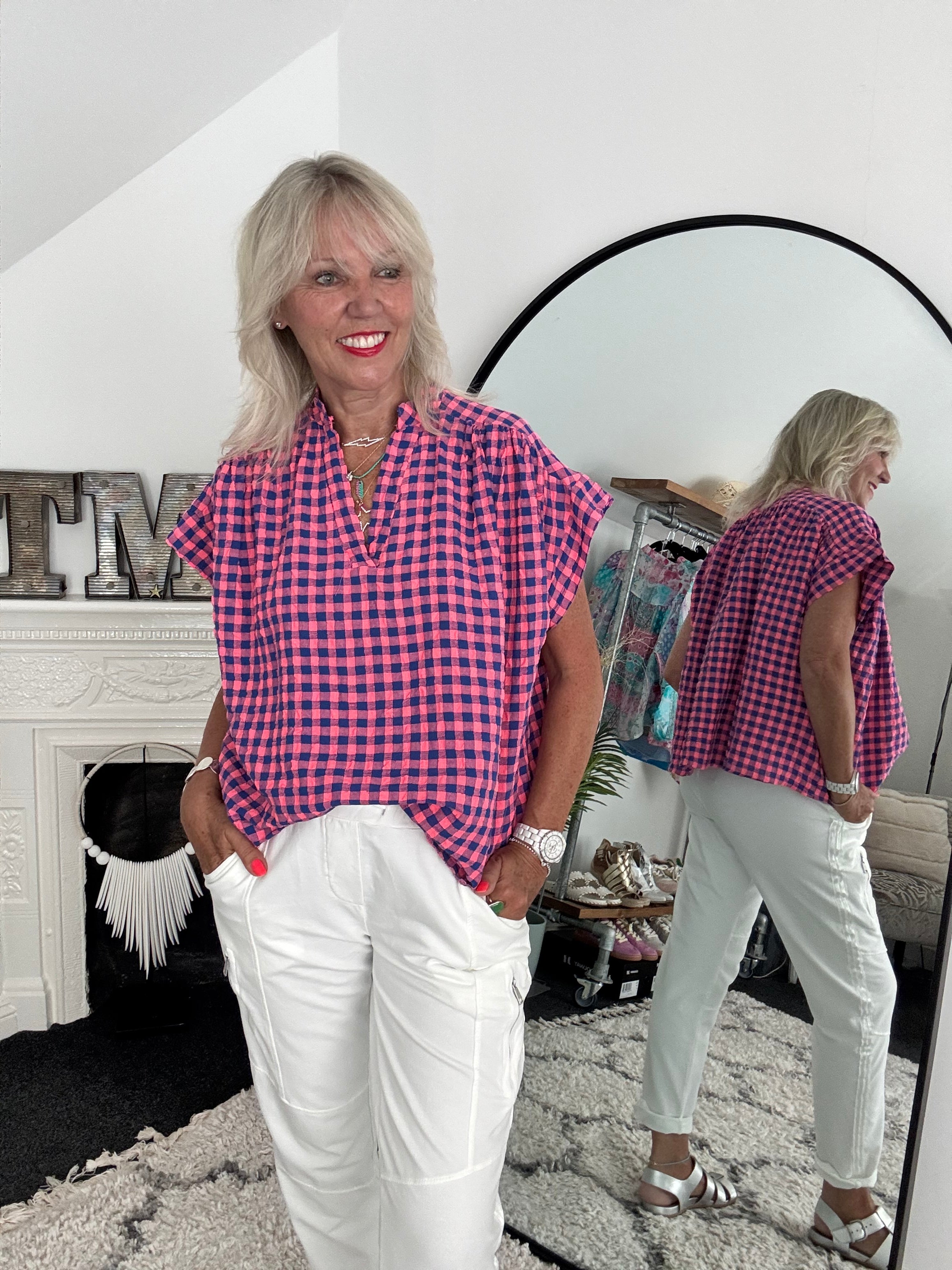 Check Top in Pink & Blue