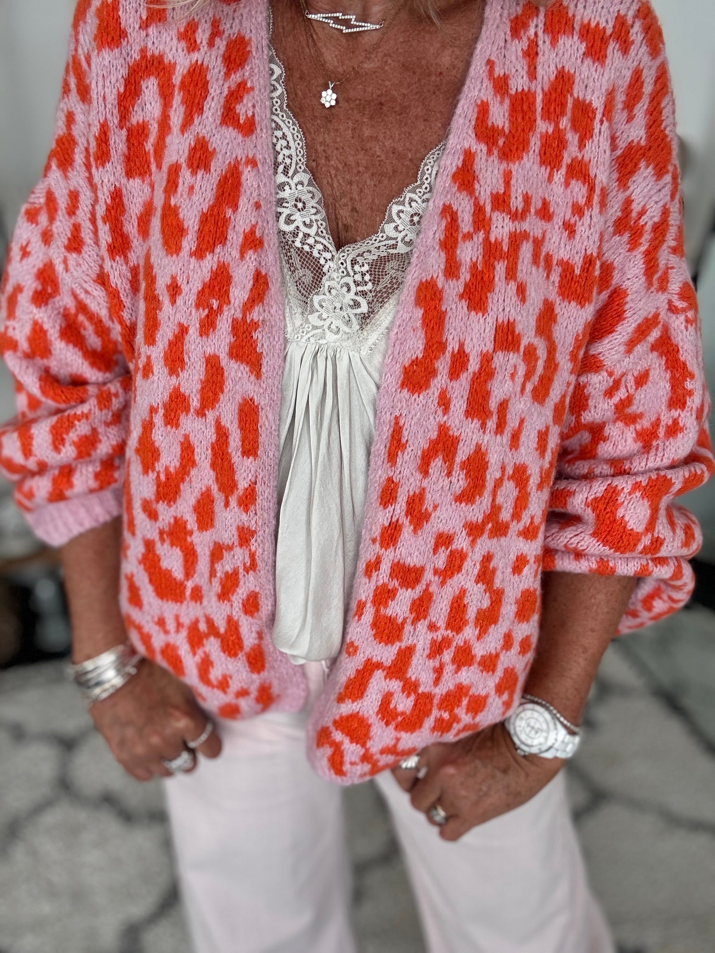 Soft Cardi in Pink & Orange Leopard