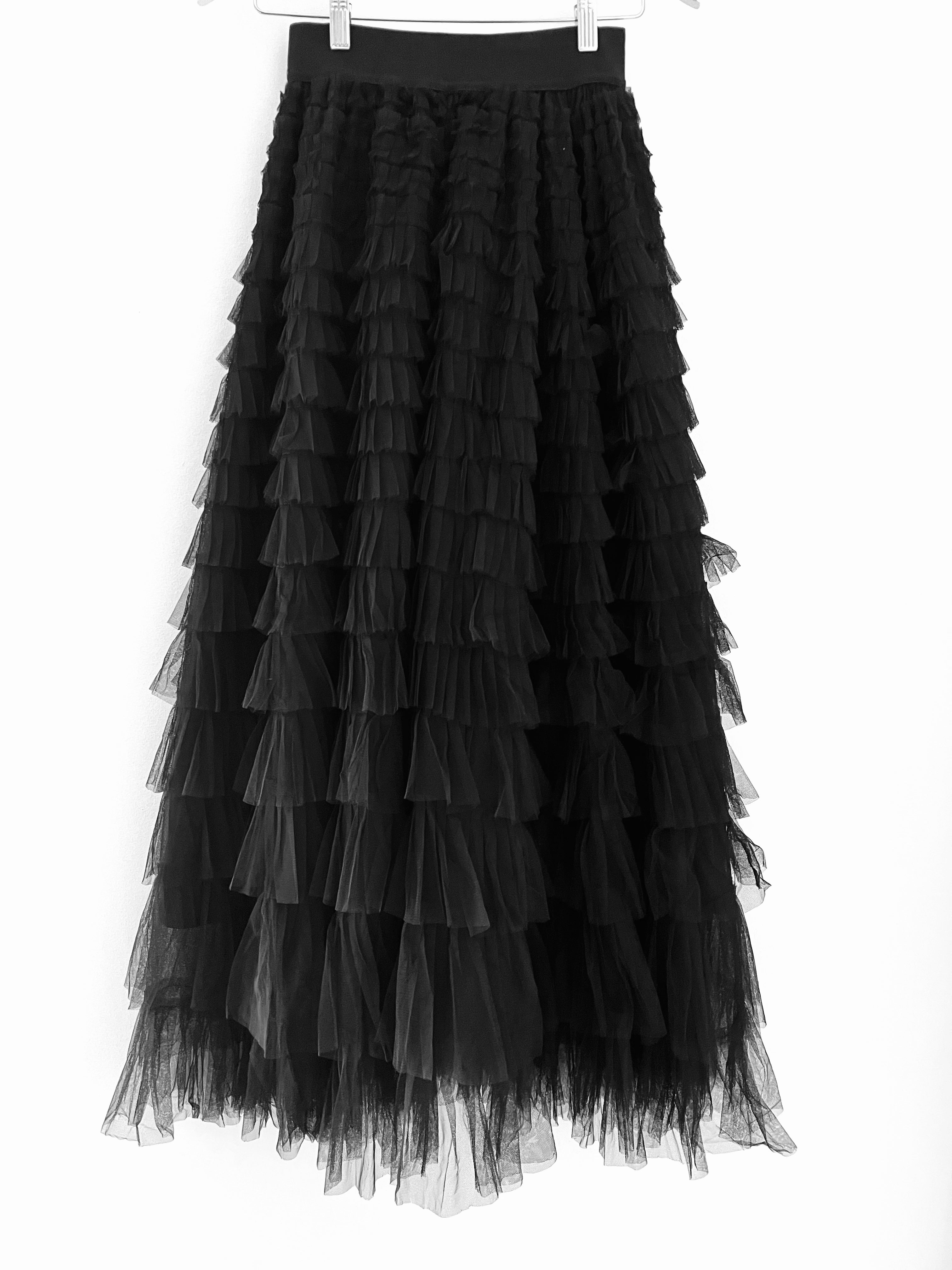 Tulle Midi Skirt in Black