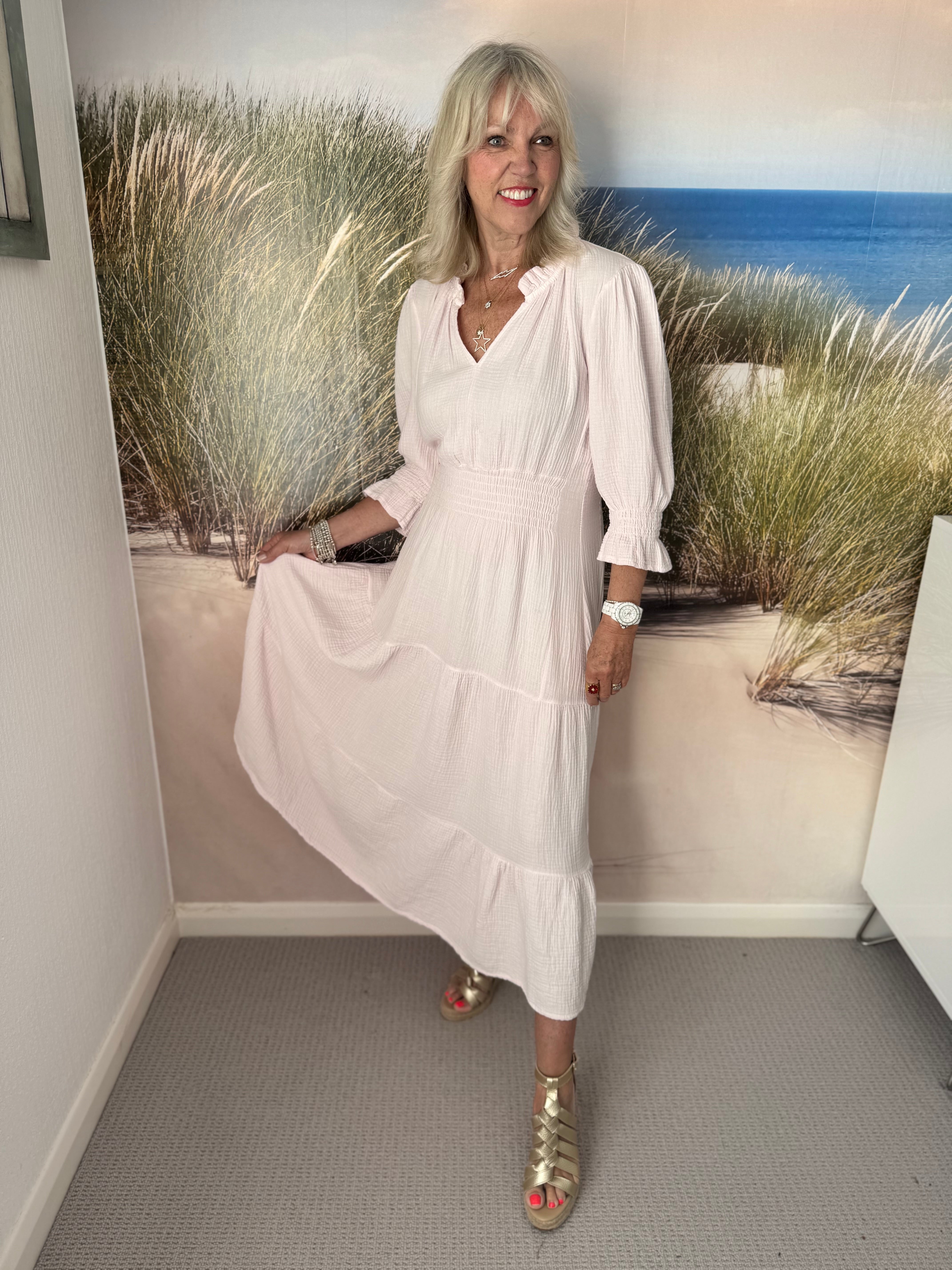 Cheesecloth Midi Dress in Shell Pink