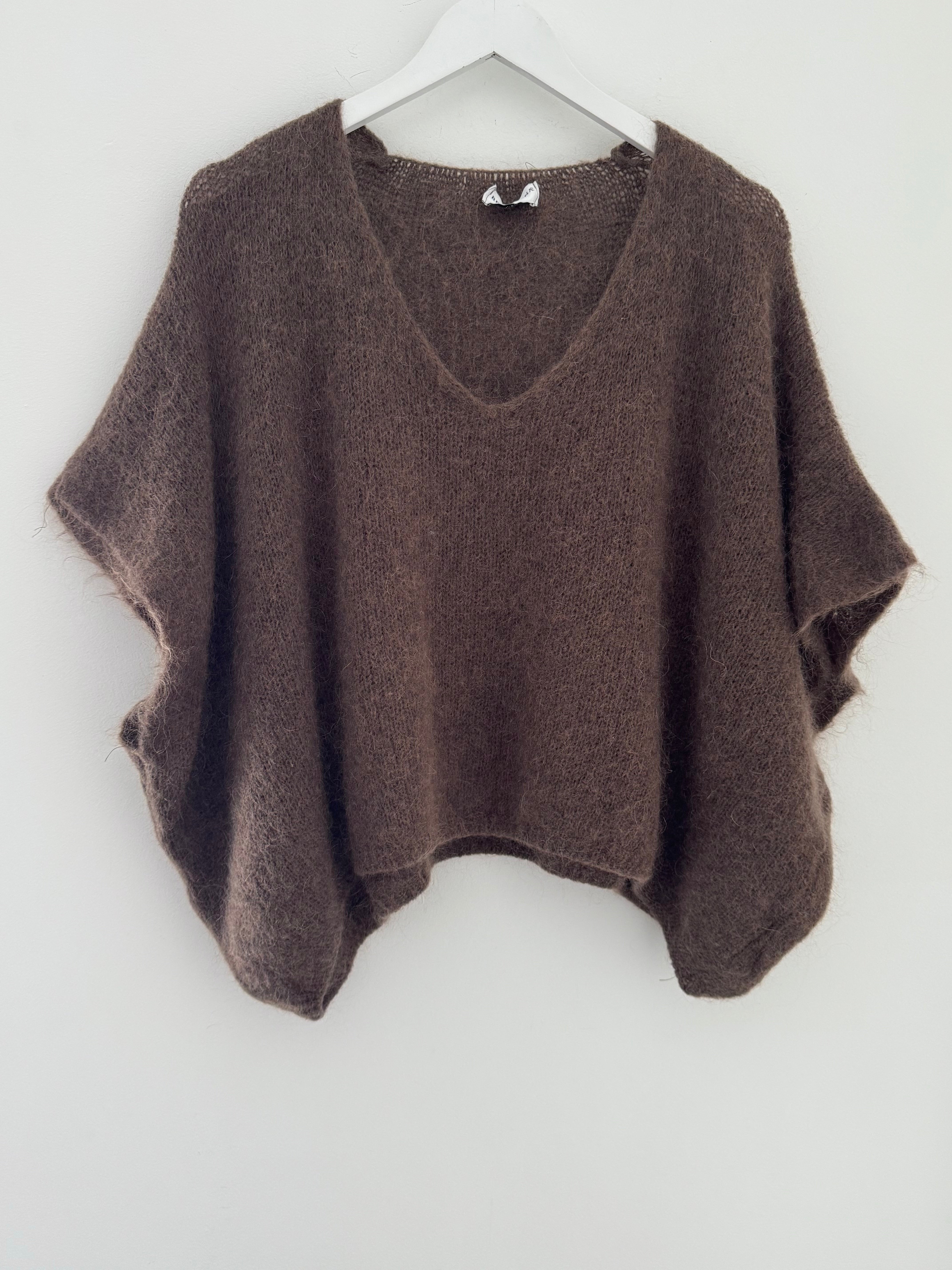 Mohair V Neck Tank in Soft Chocolate