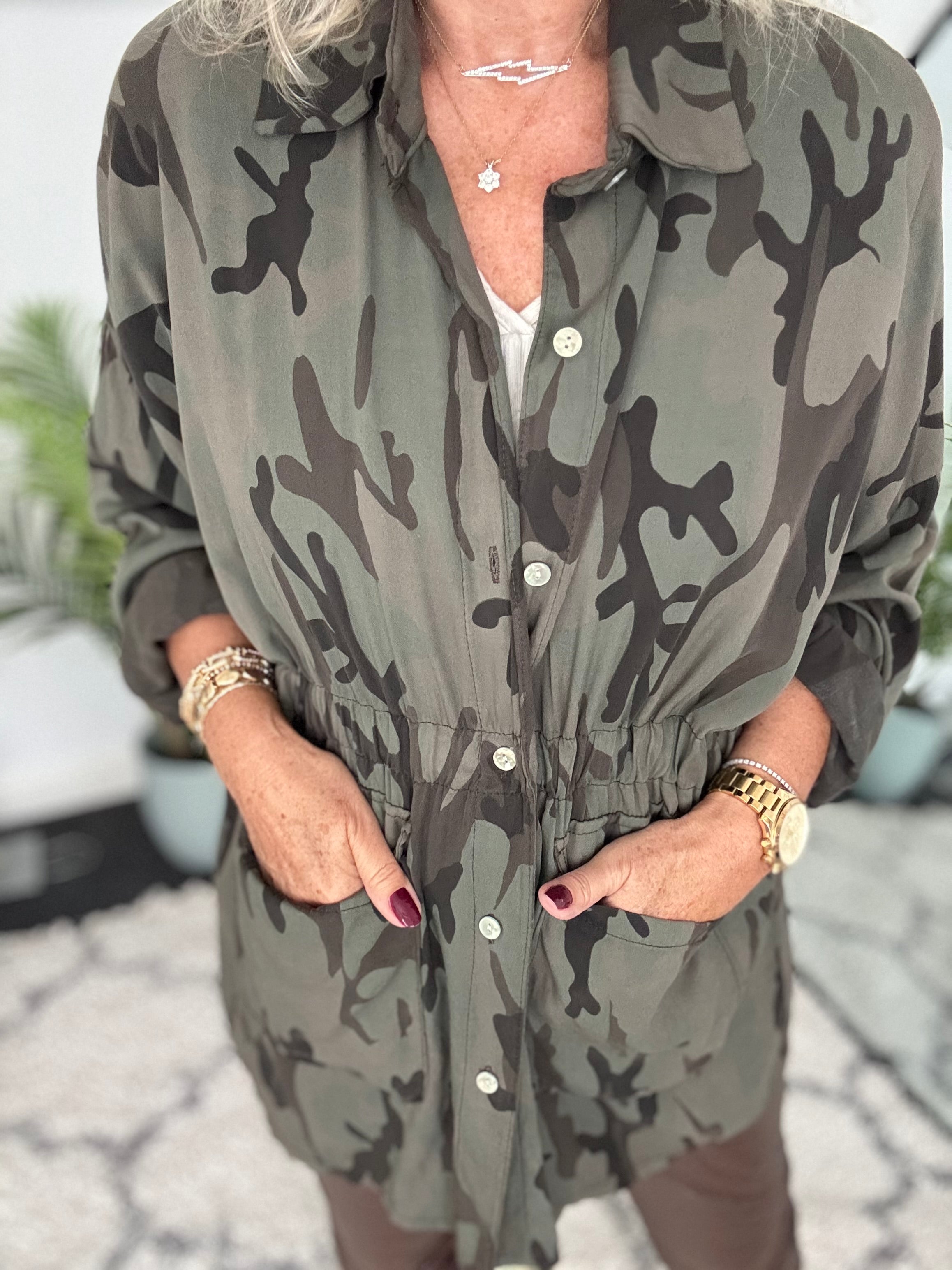 Light Camo Shacket in Khaki & Chocolate