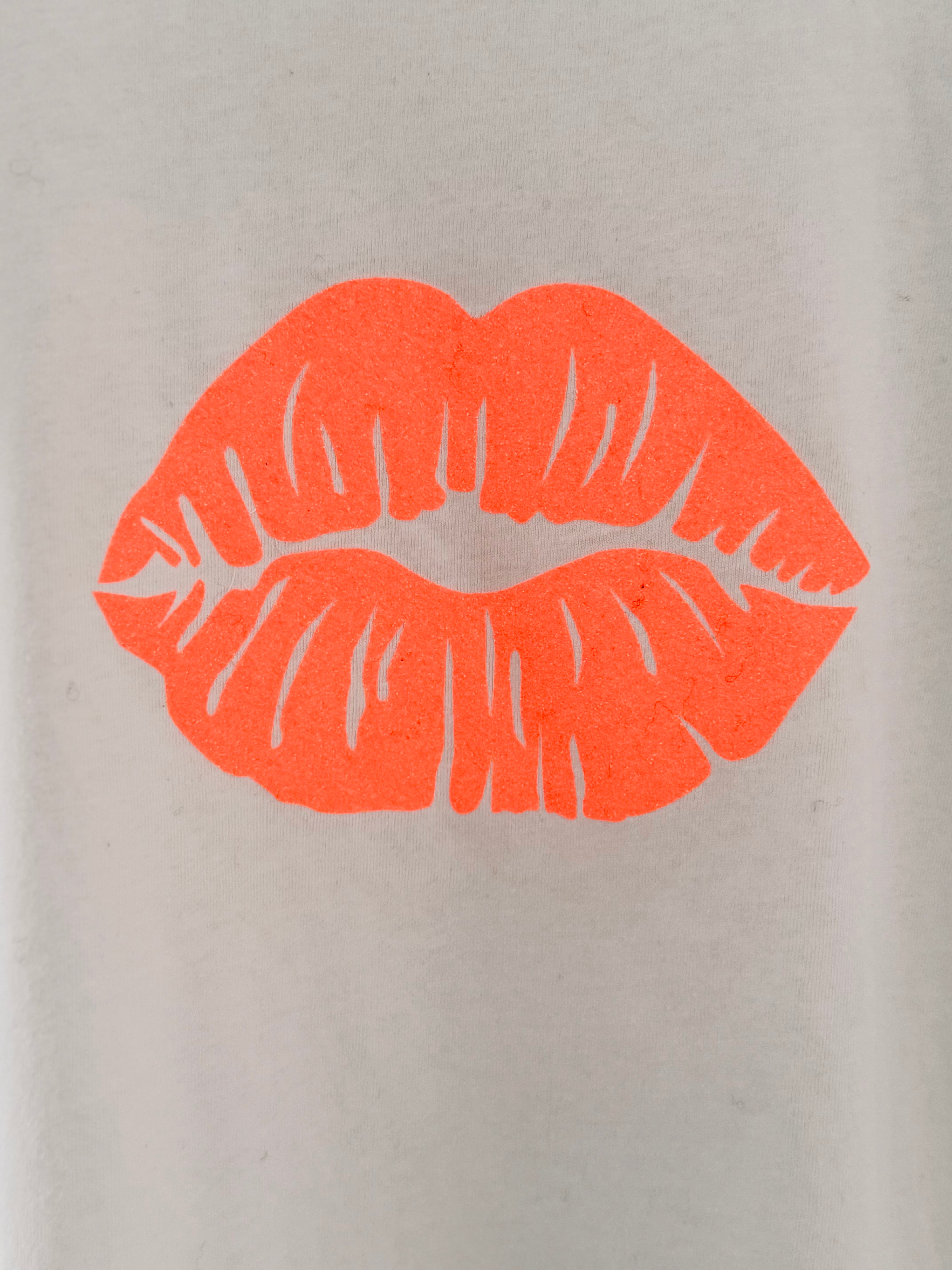 Lips Tee in White & Neon