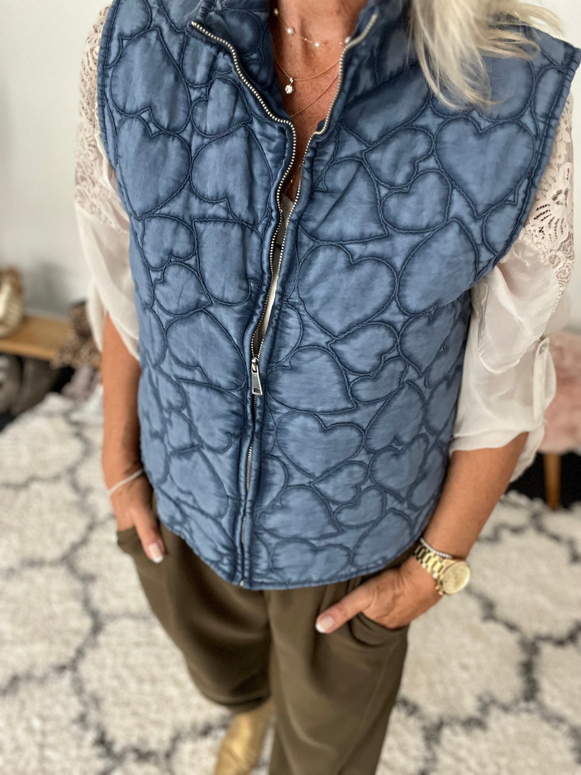 Quilted Gilet with Denim Hearts