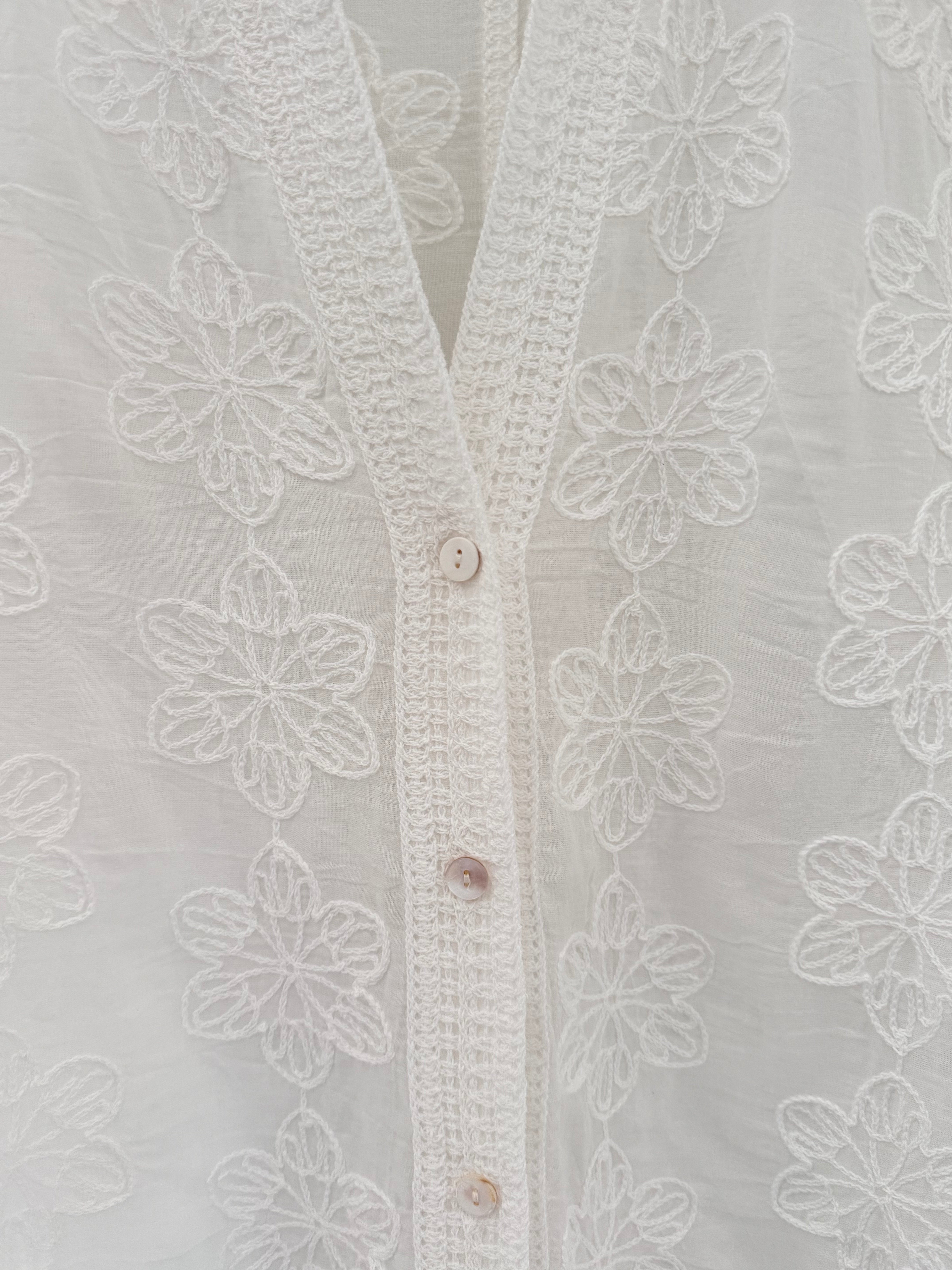 Embroidered Buttoned Top in Ivory