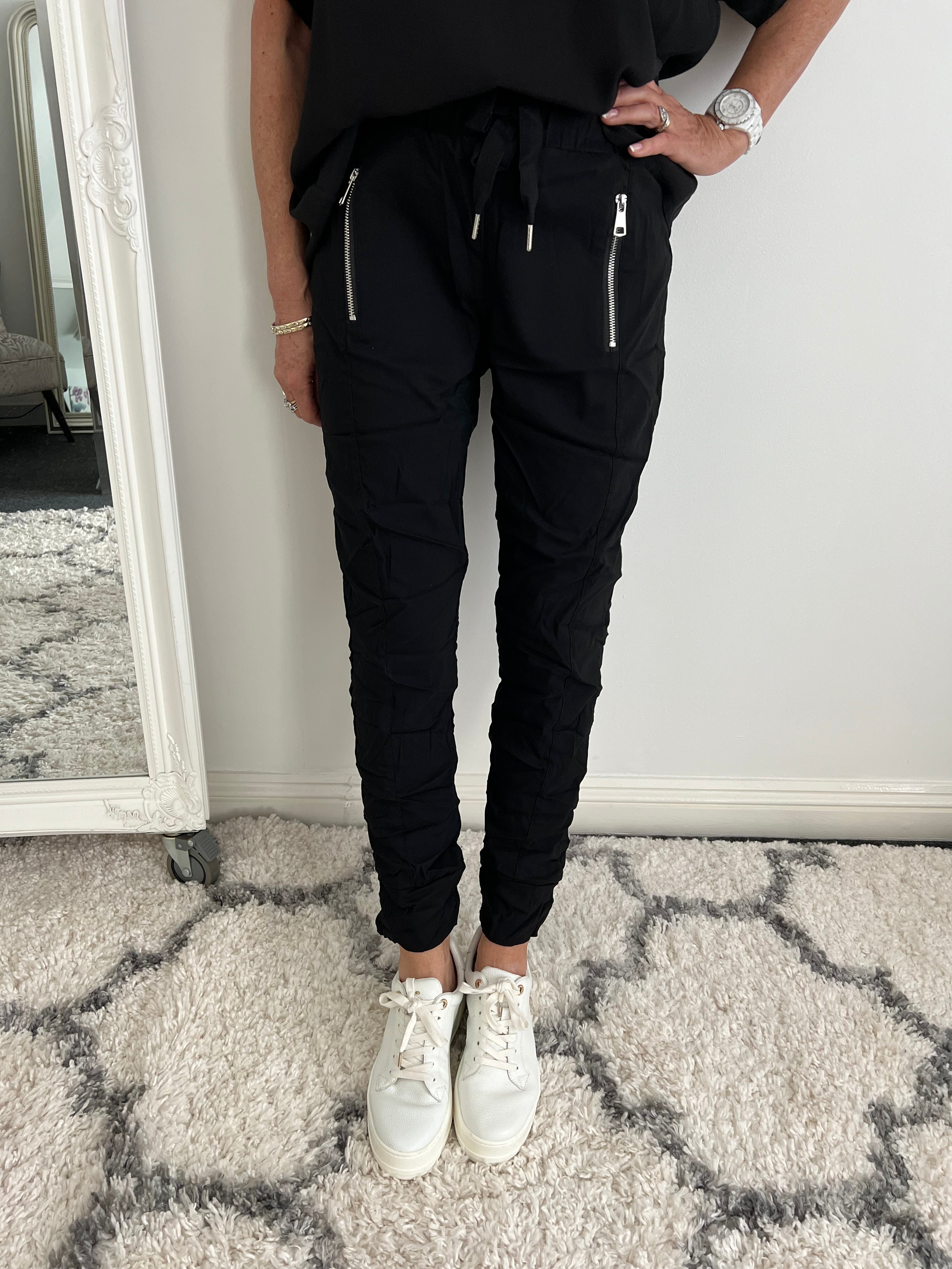 Crinkle Joggers with Pockets in Black