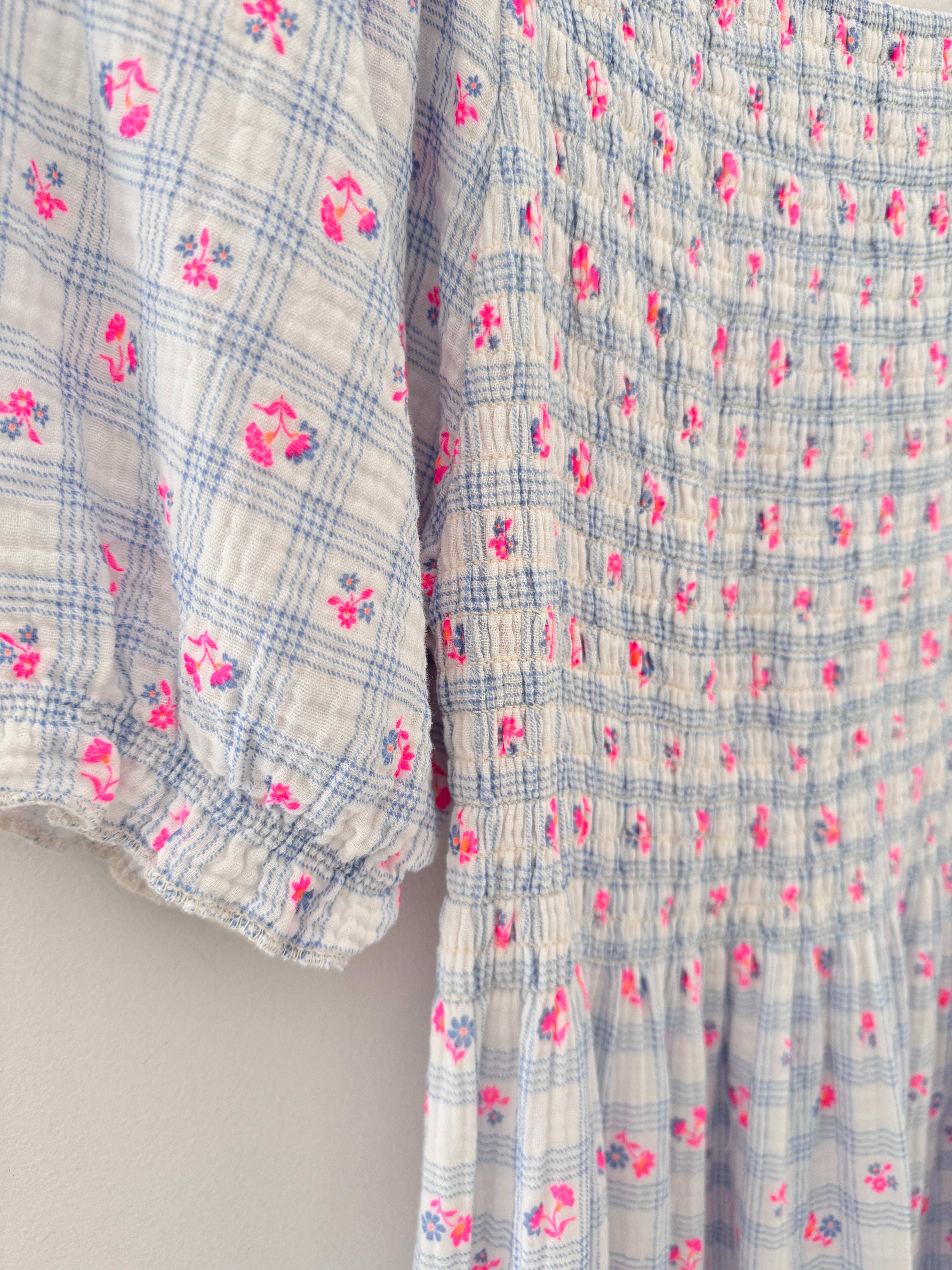 Ditsy Print Dress in Blue & Pink