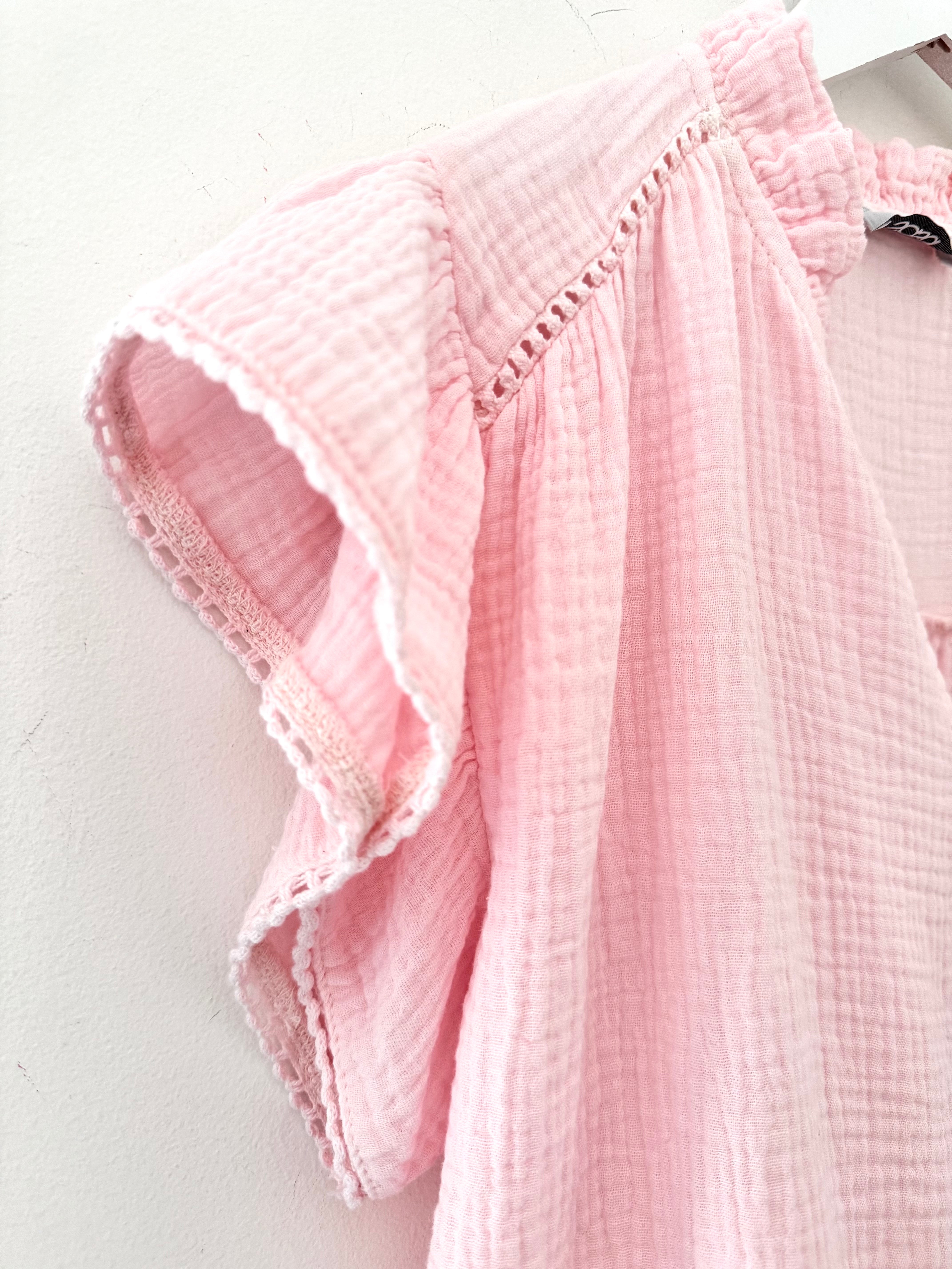 Cheesecloth Top with Ruffle Sleeves in Pink