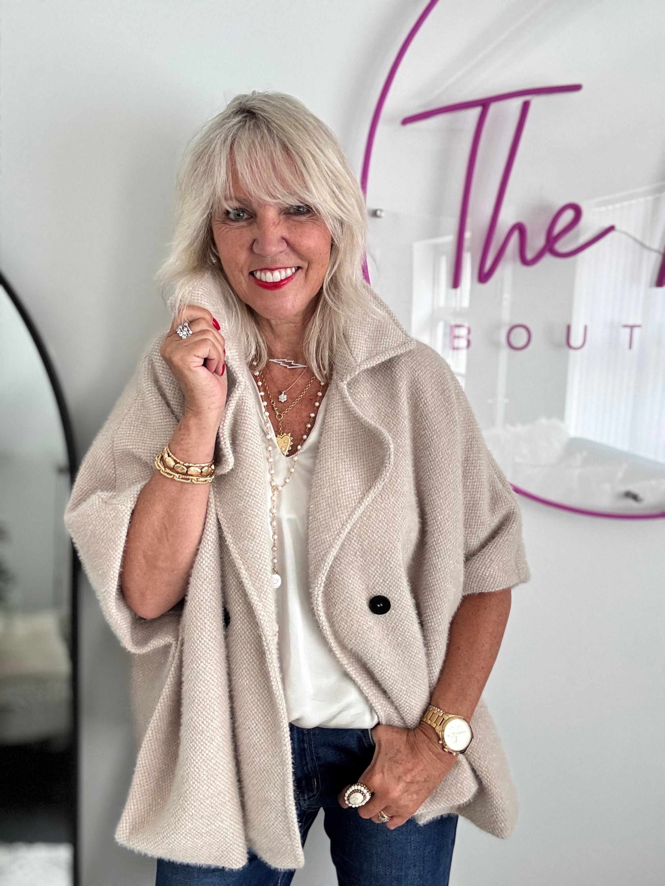 Soft Cape Jacket in Ecru