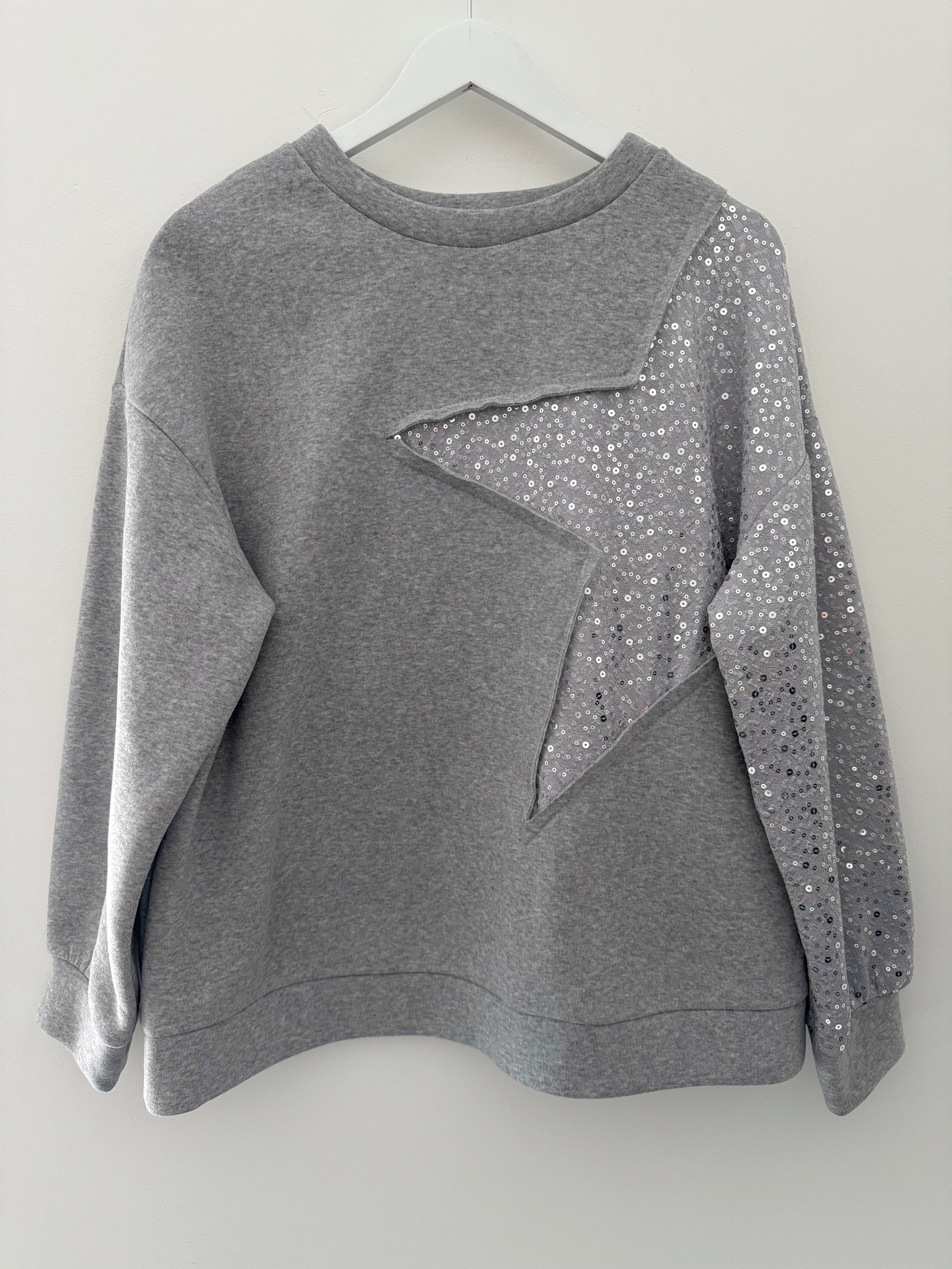 Sequin Star Sweatshirt in Grey & Silver