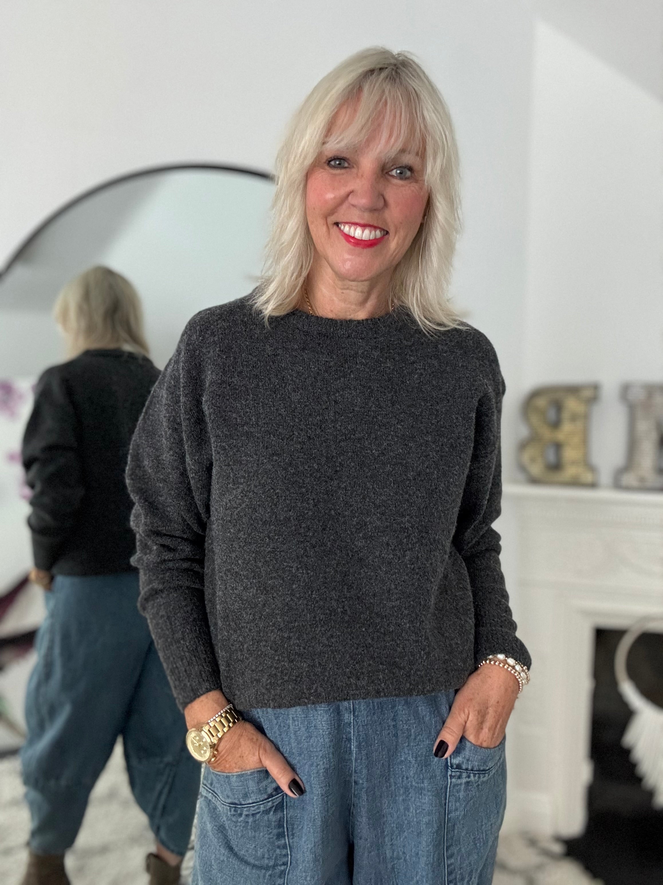 Soft & Cosy Round Neck Jumper in Charcoal Grey