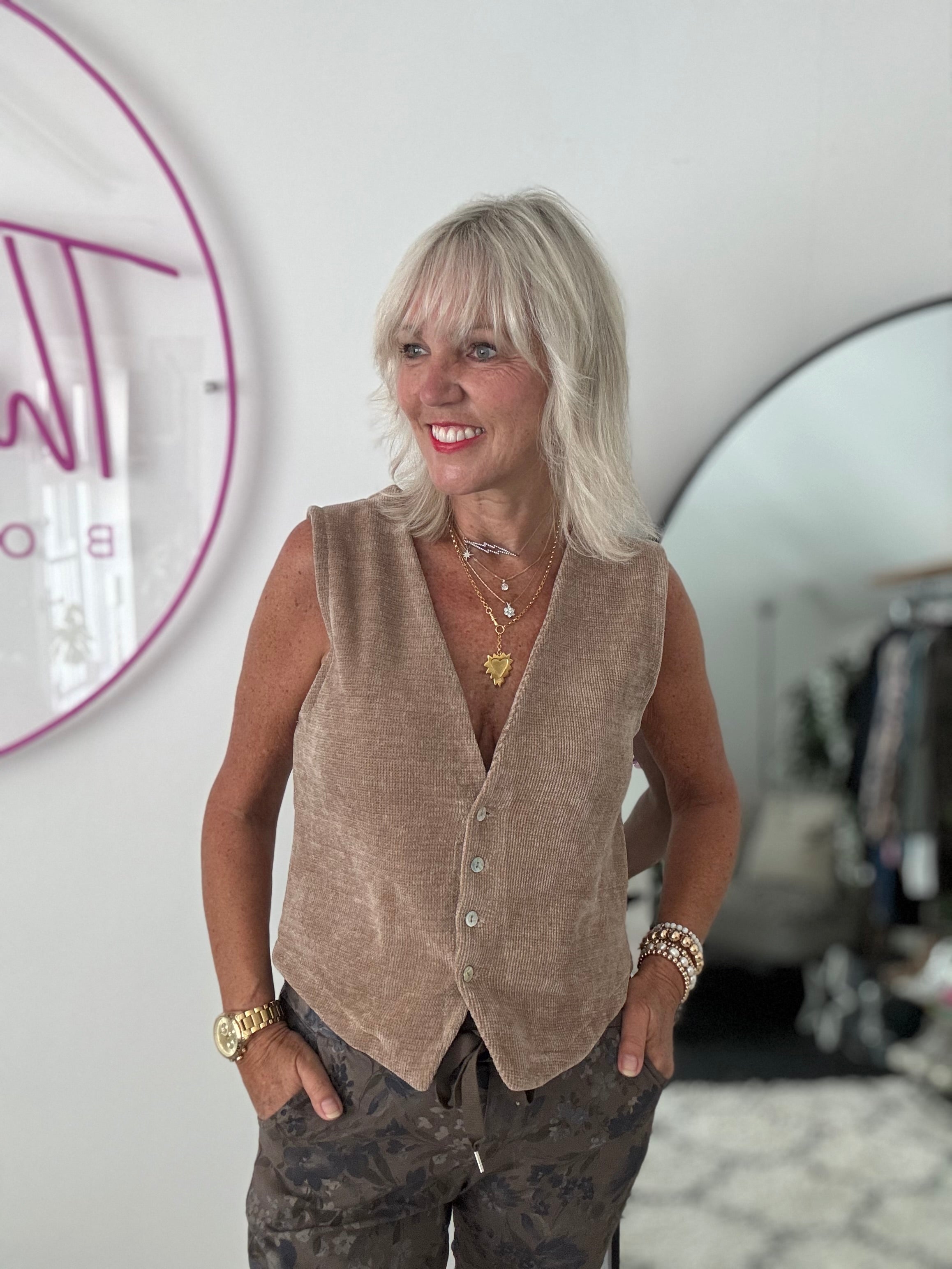 Chenille Waistcoat in Stone