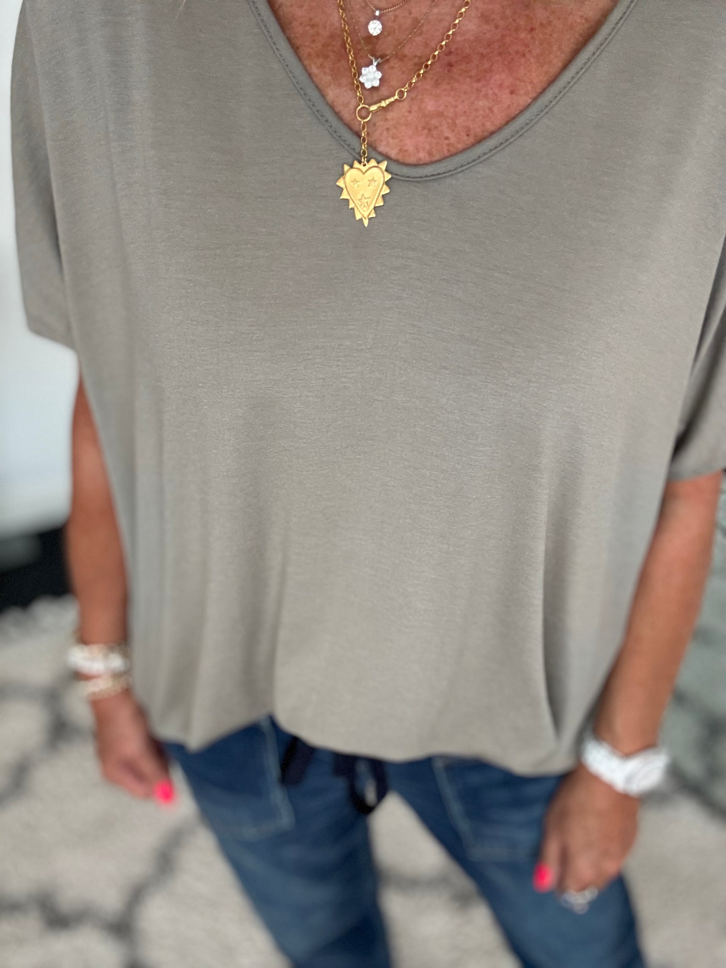 Oversized V Neck Tee in Taupe