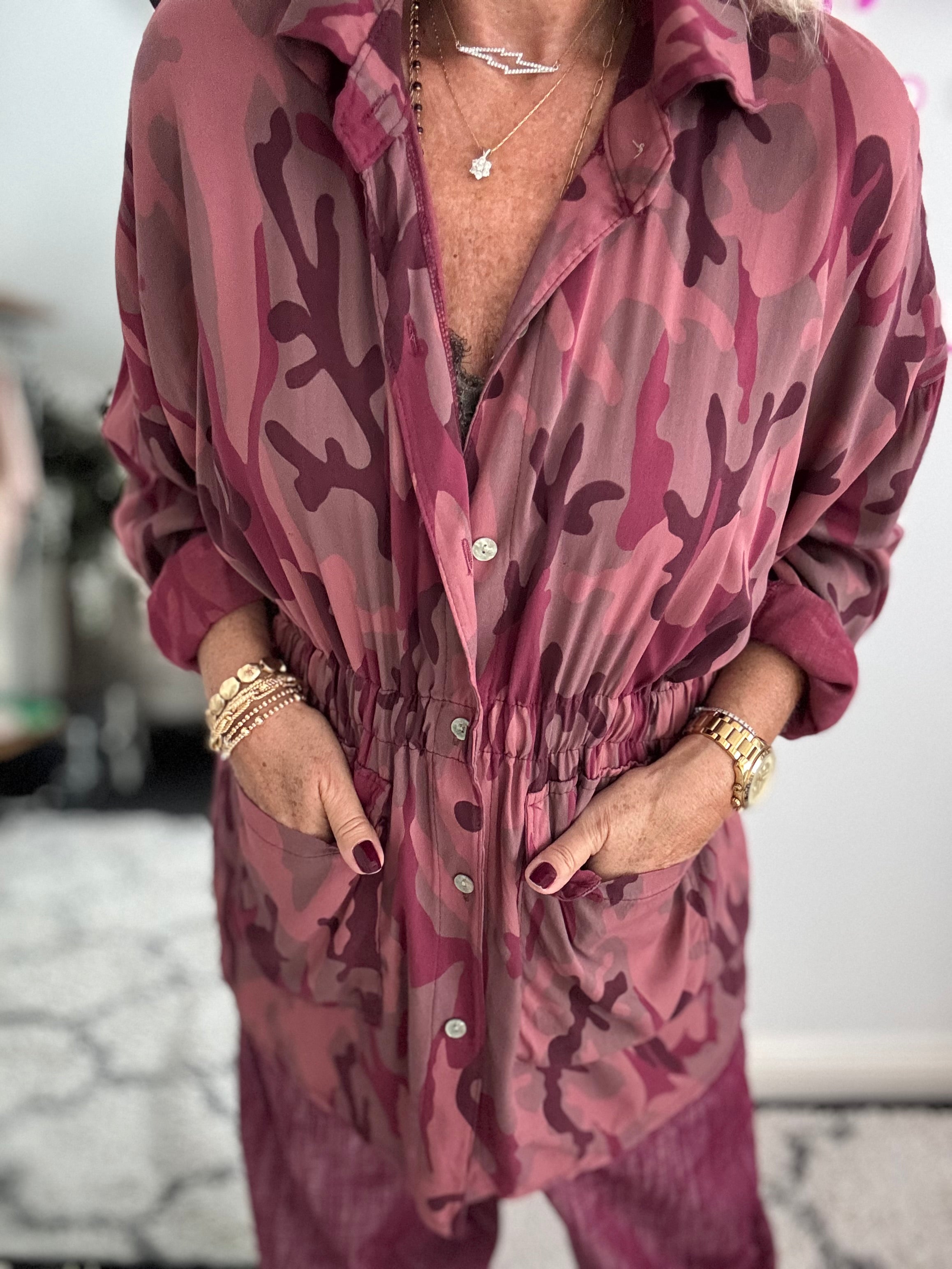 Light Camo Shacket in Plum & Berry