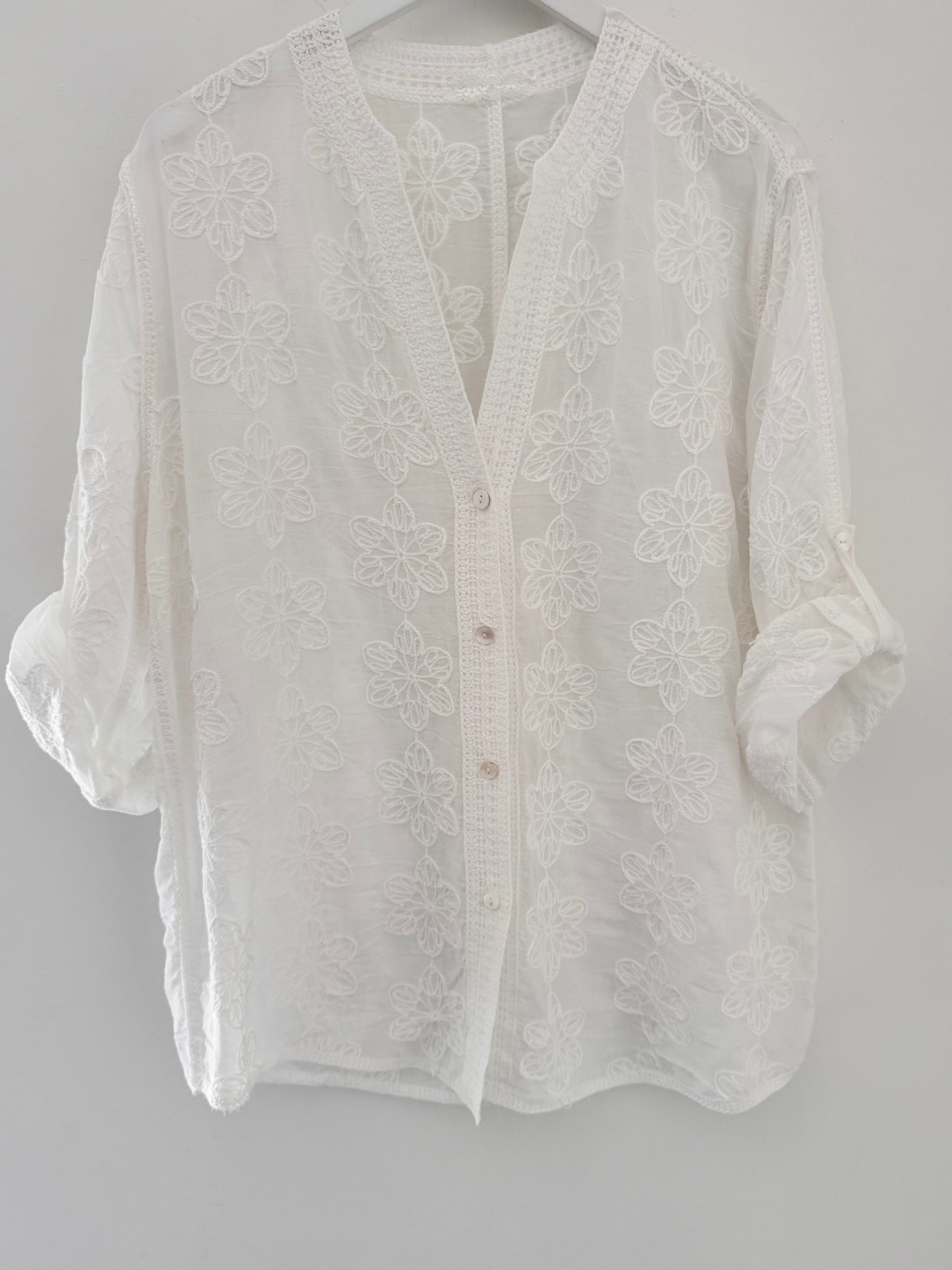 Embroidered Buttoned Top in Ivory