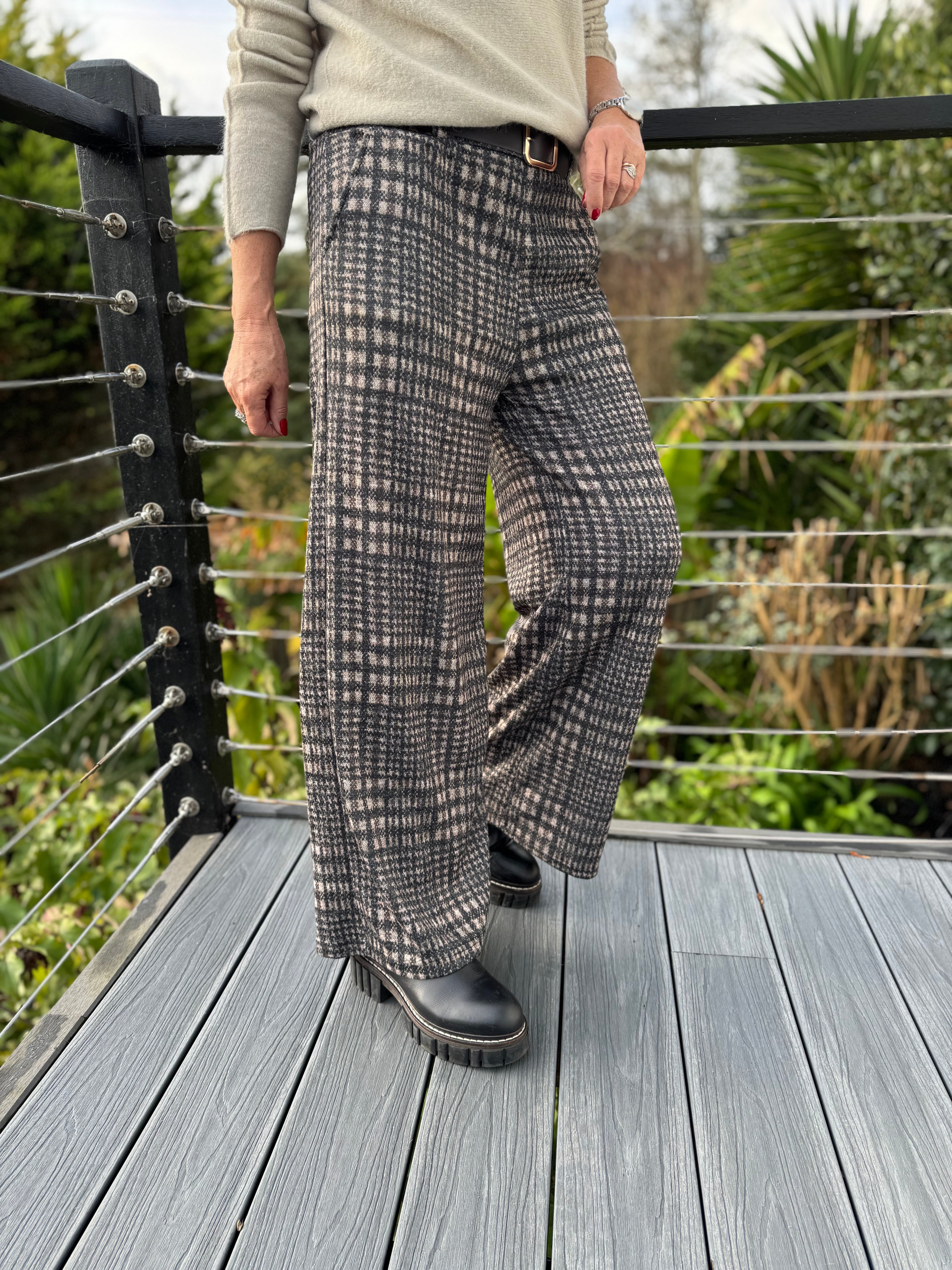Soft Brushed Check Trousers with Stretch Waist