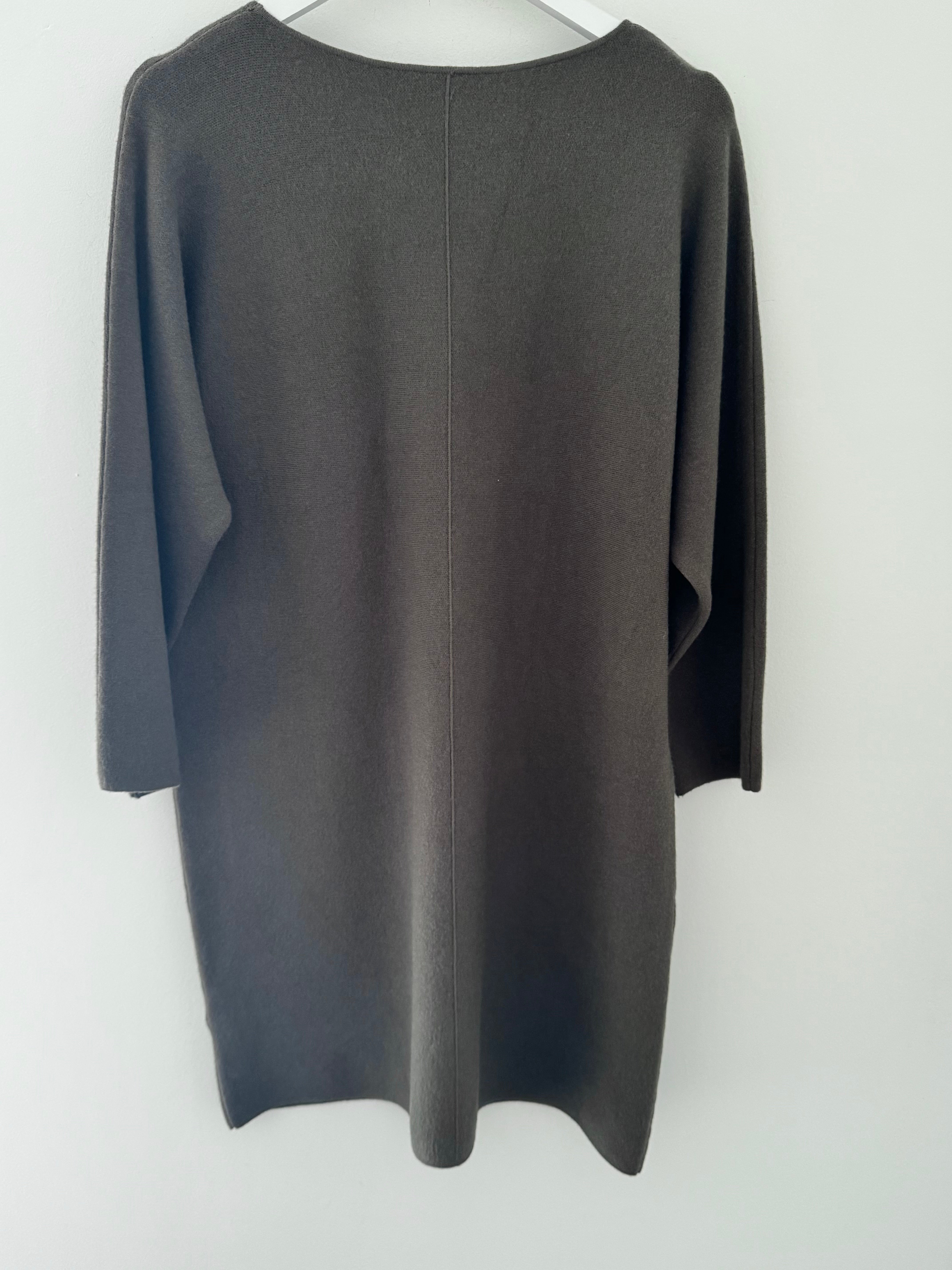 Luxe Knitted Pocket Dress in Dark Khaki