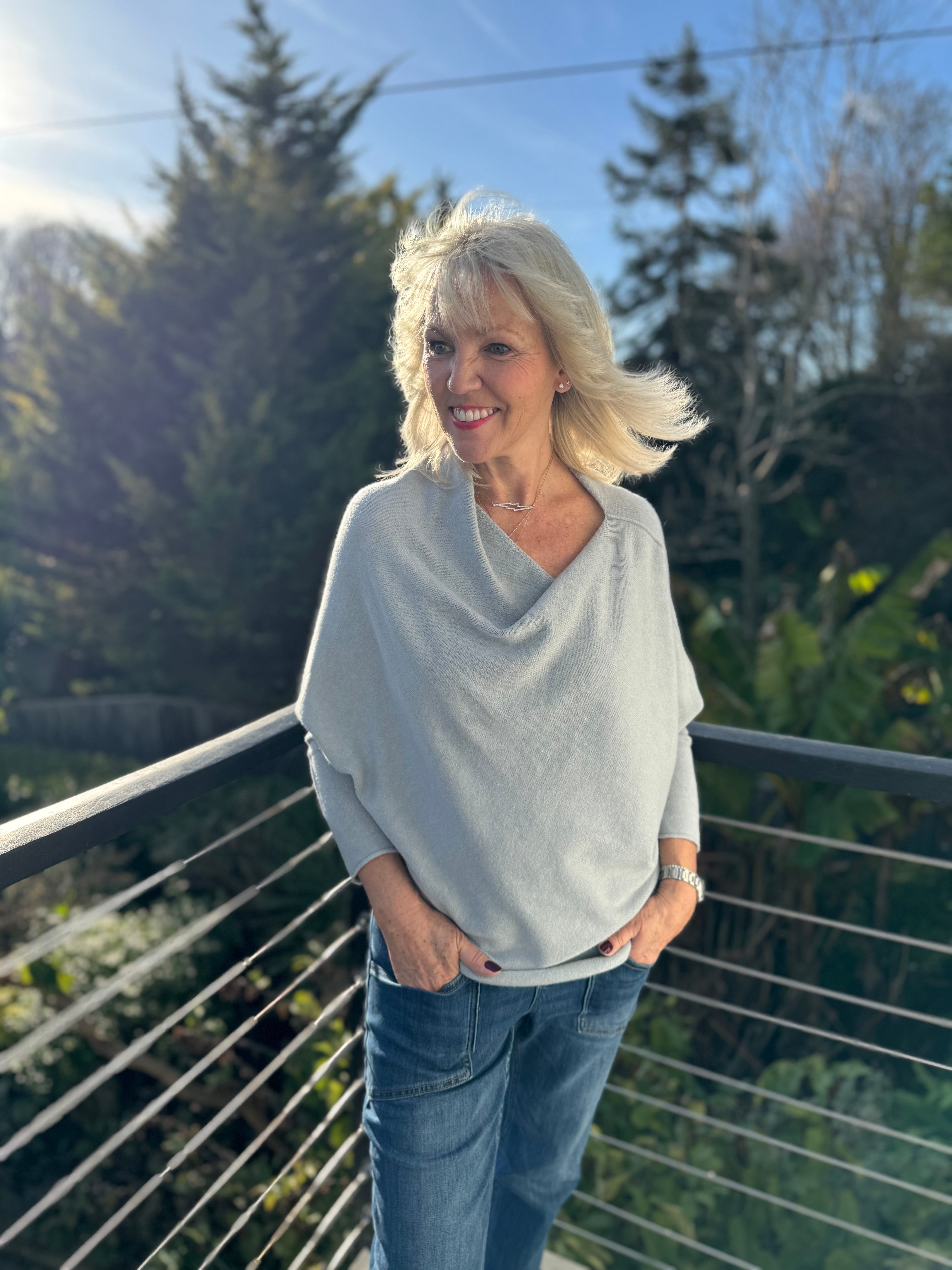 Cowl Neck Asymmetric Jumper in Grey