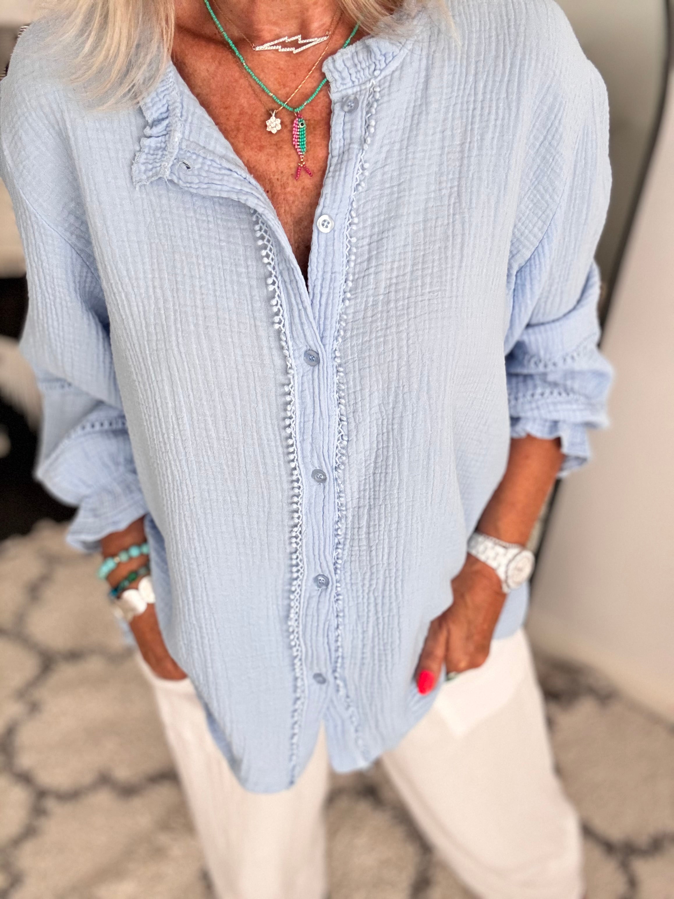 Detailed Cheesecloth Shirt in Light Blue