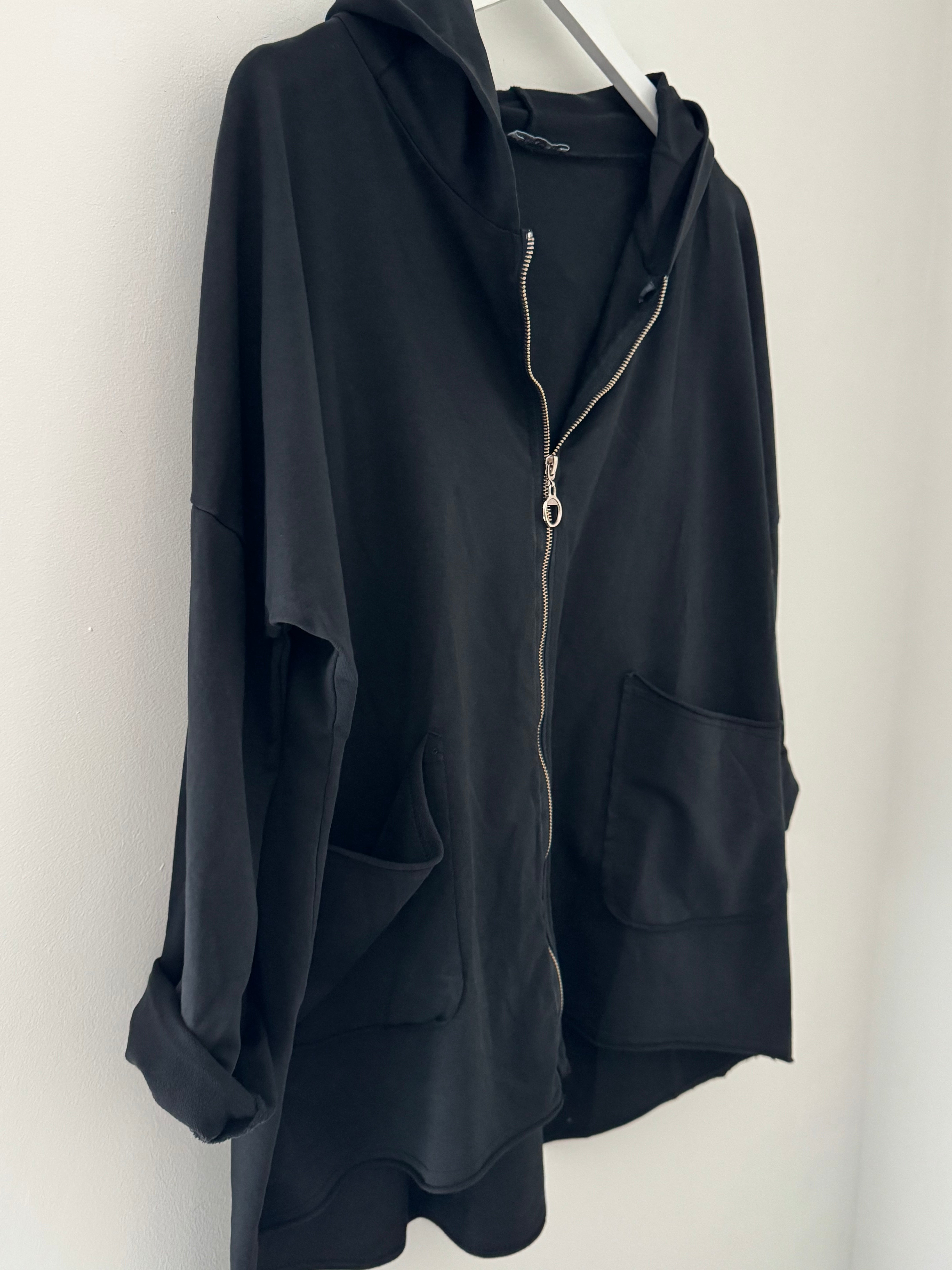 Zipped Sweat Hoodie Jacket in Black