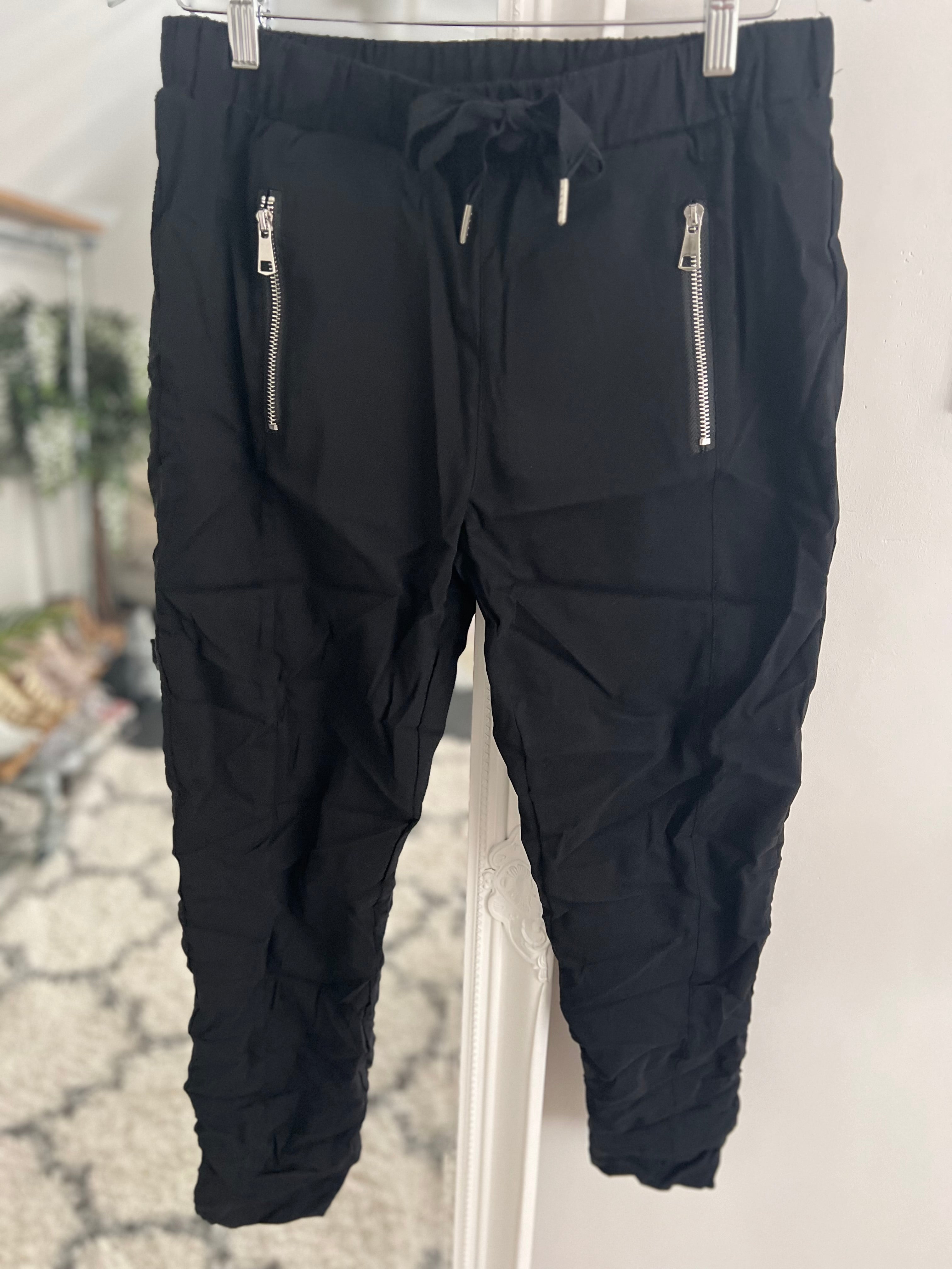 Crinkle Joggers with Pockets in Black