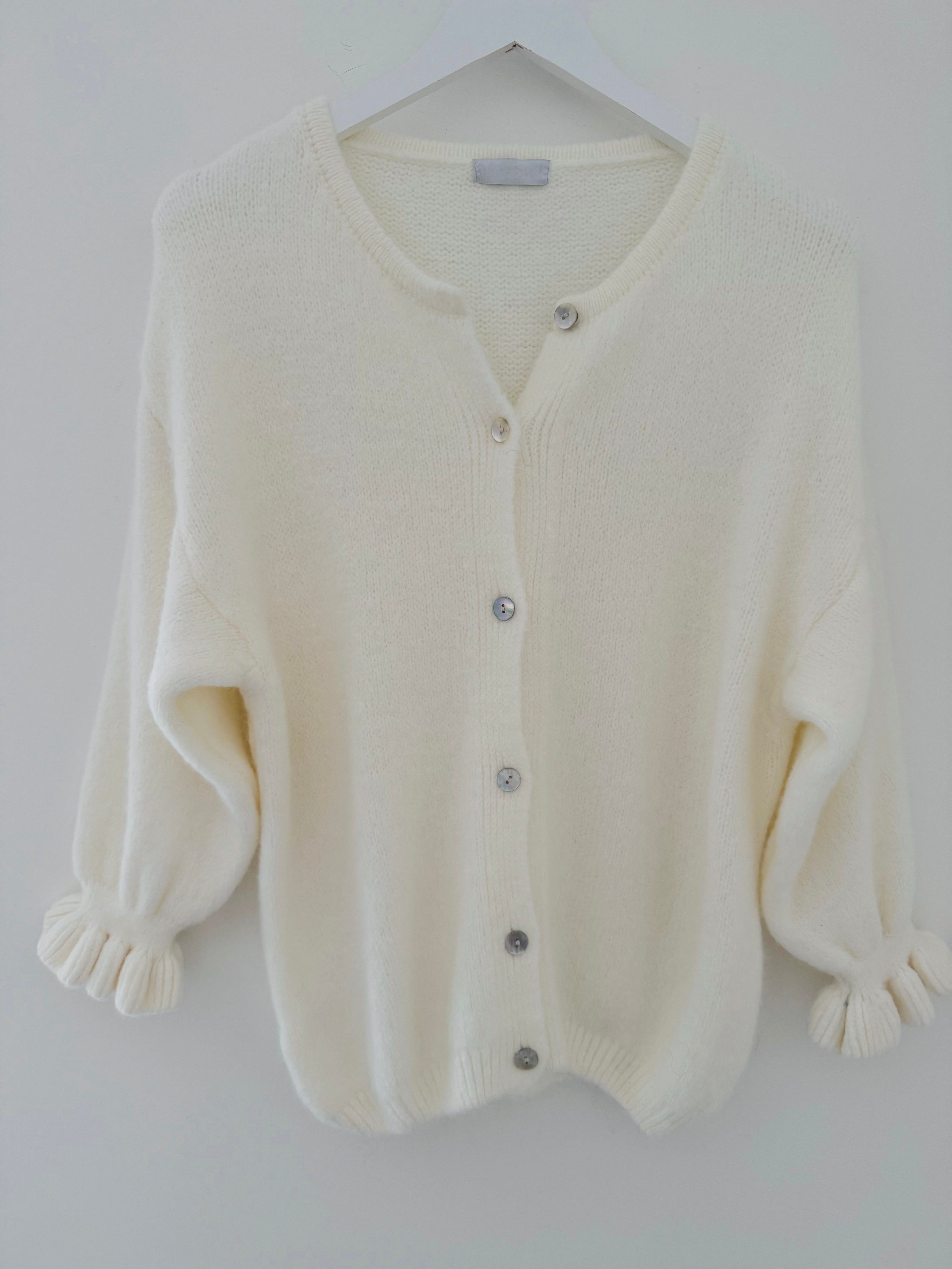 Alpaca Cardi with Frill Cuffs in Winter White