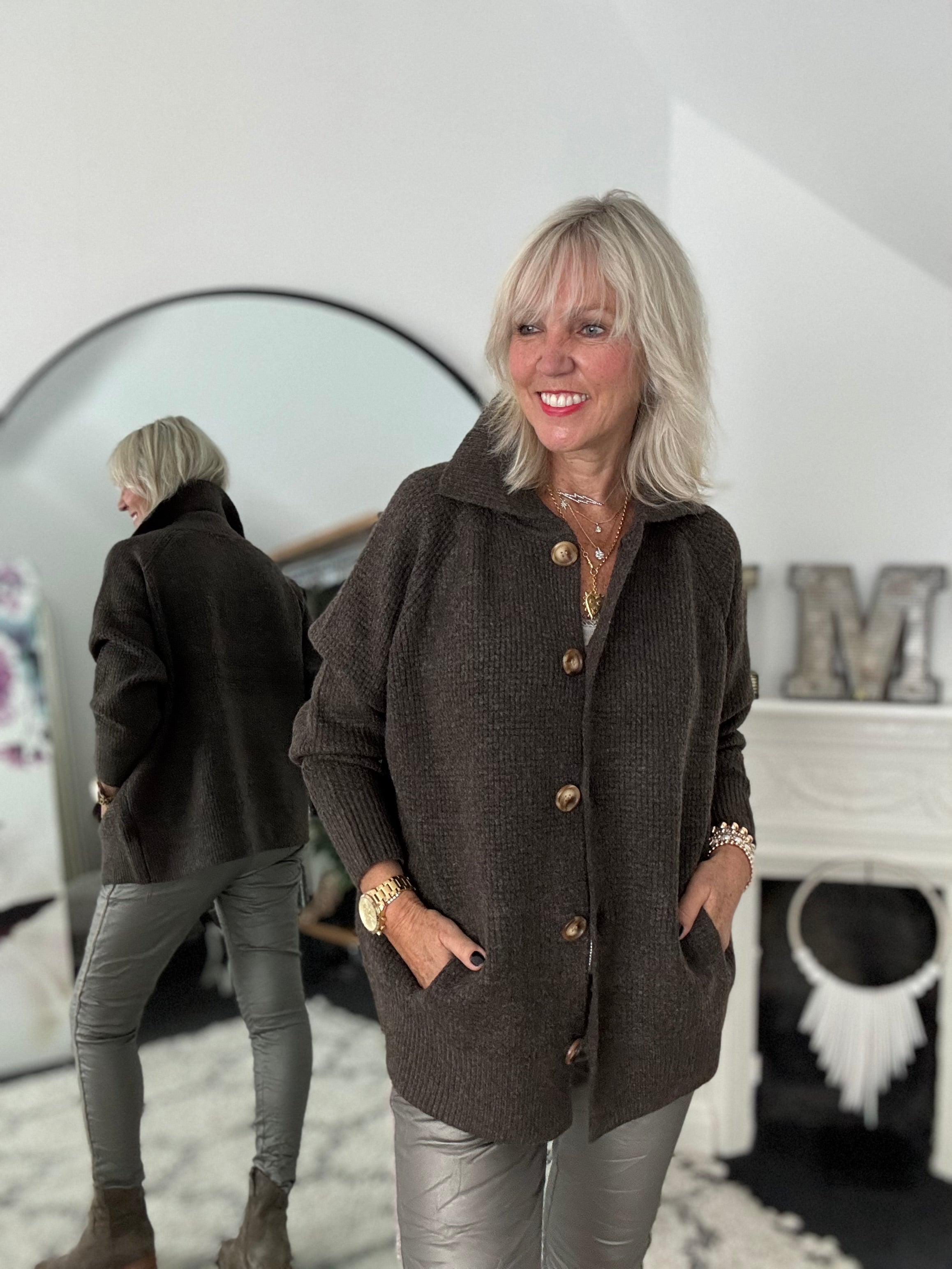 Fisherman Rib Knitted Jacket in Soft Chocolate
