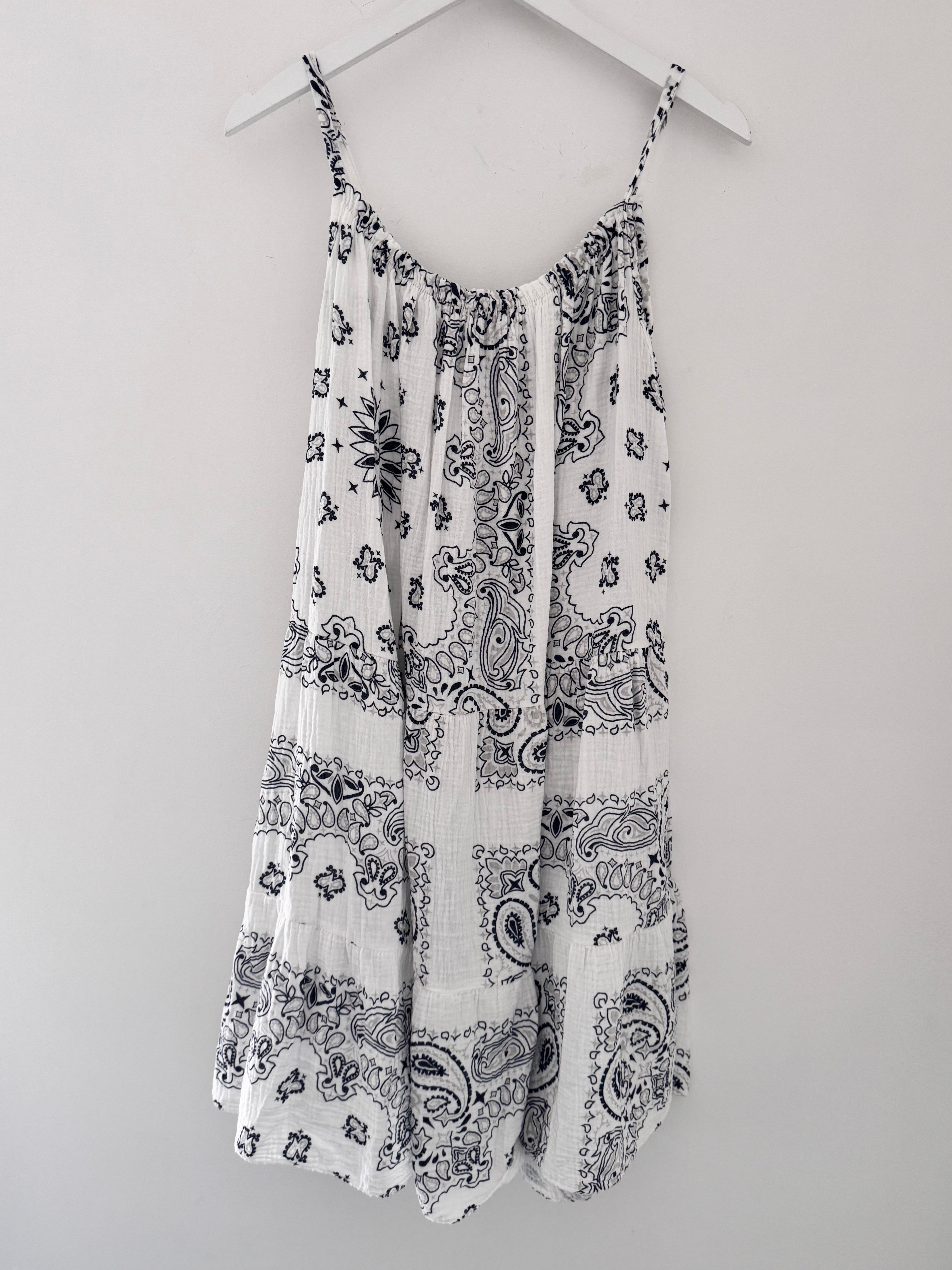 Paisley Cheesecloth Dress in White