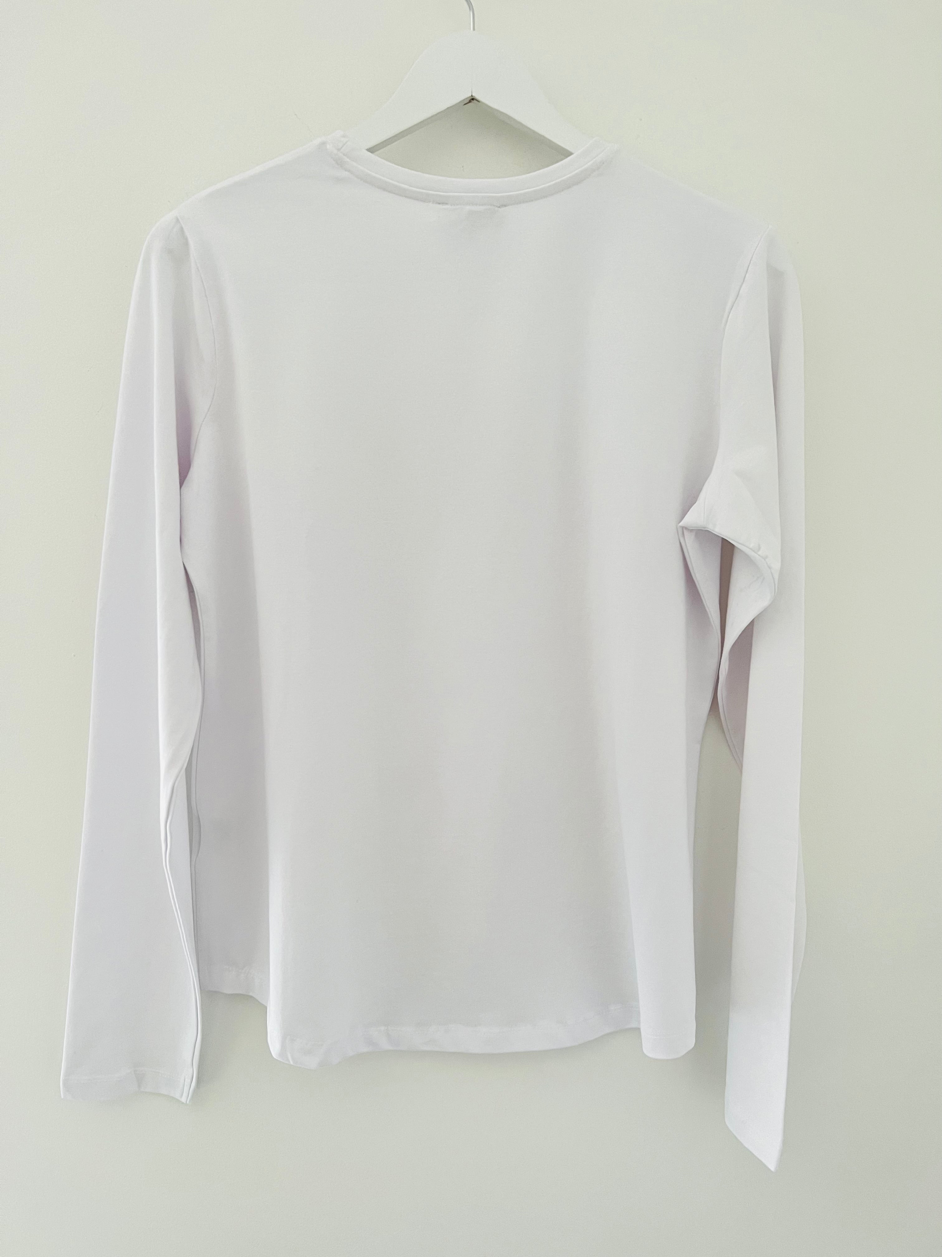 White Long Sleeve Top with Champagne Glitter Star