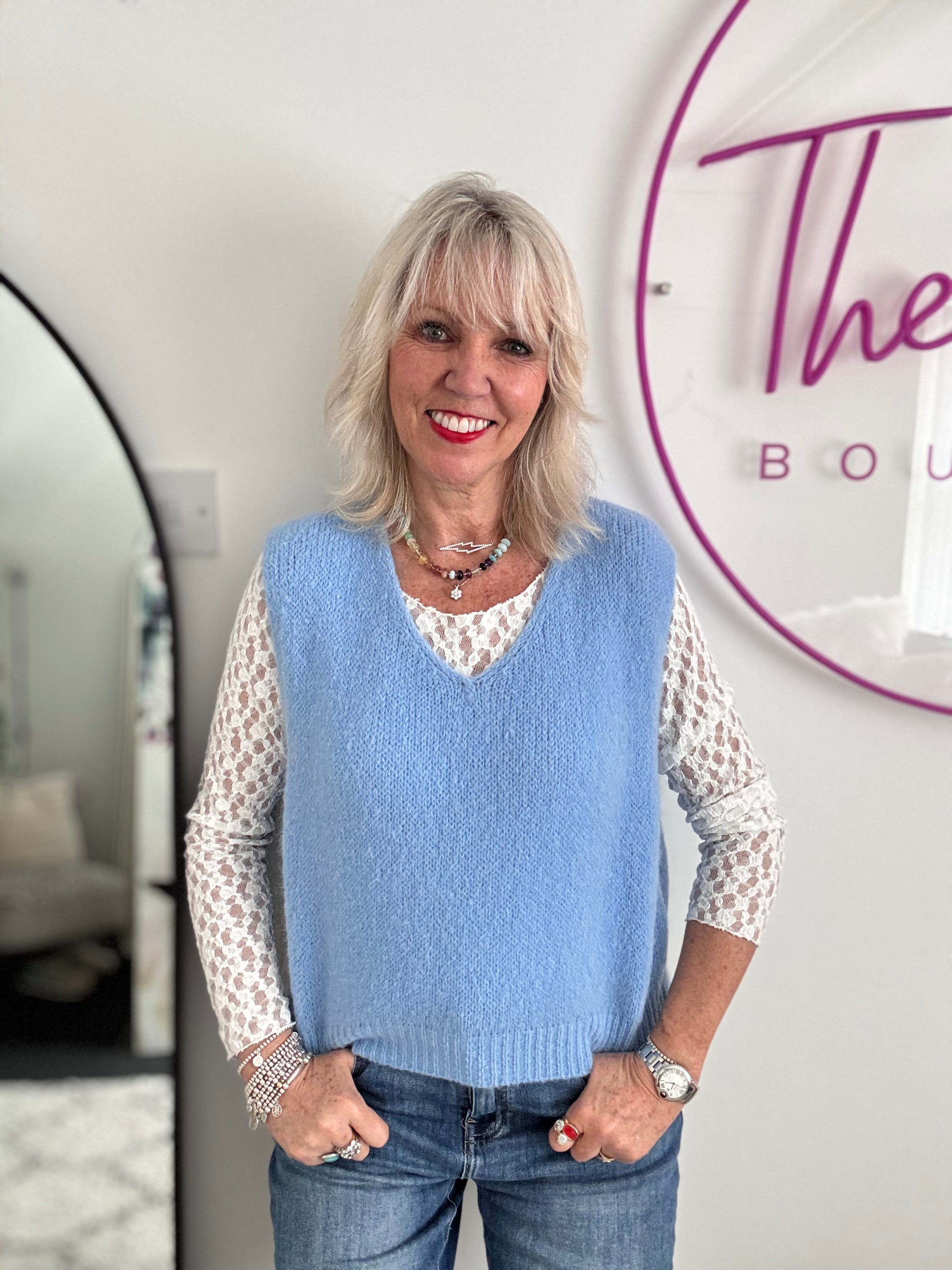 Kid Mohair Tank in Cornflower Blue