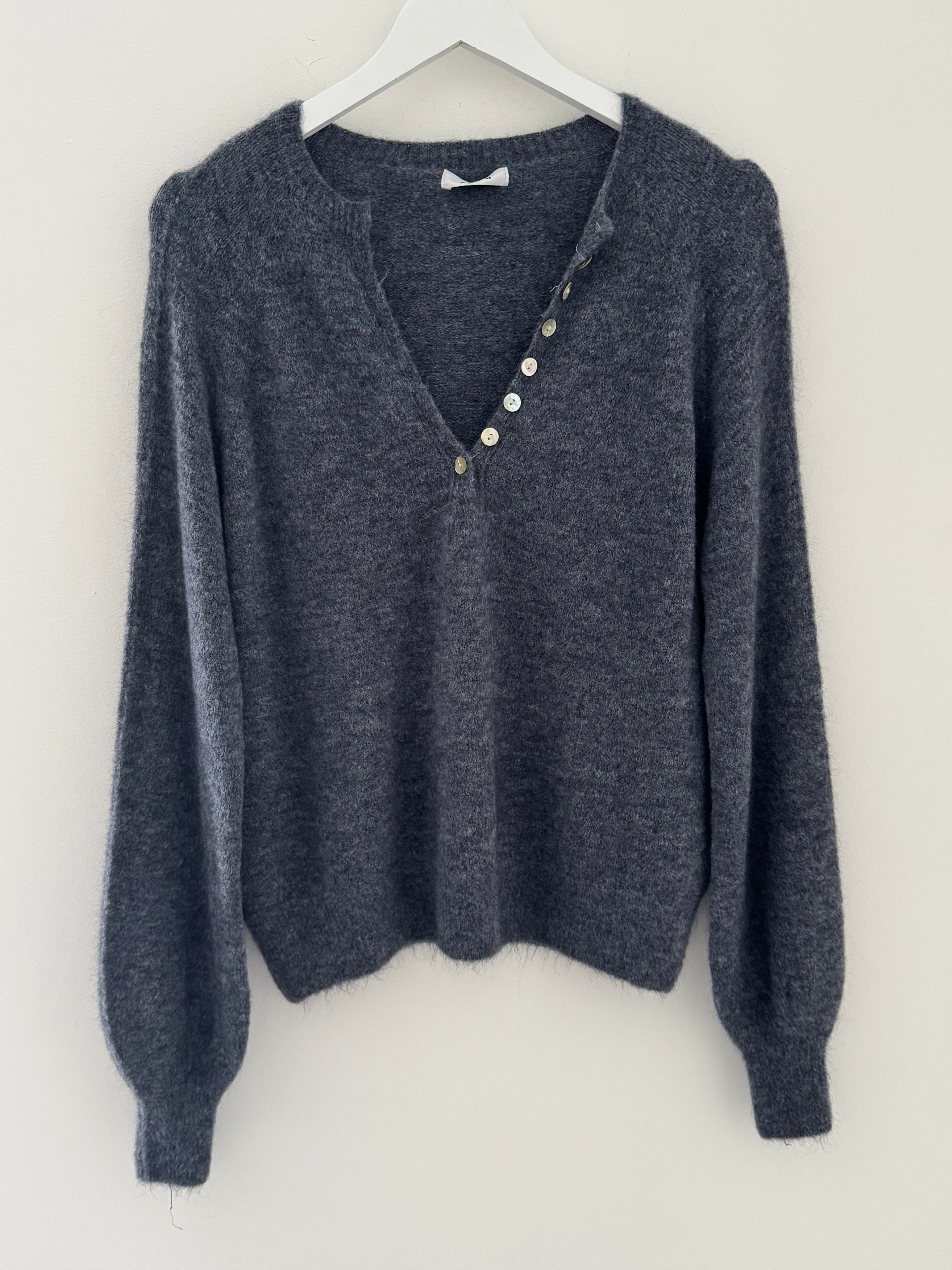 Softie Jumper with Button Neck in Charcoal