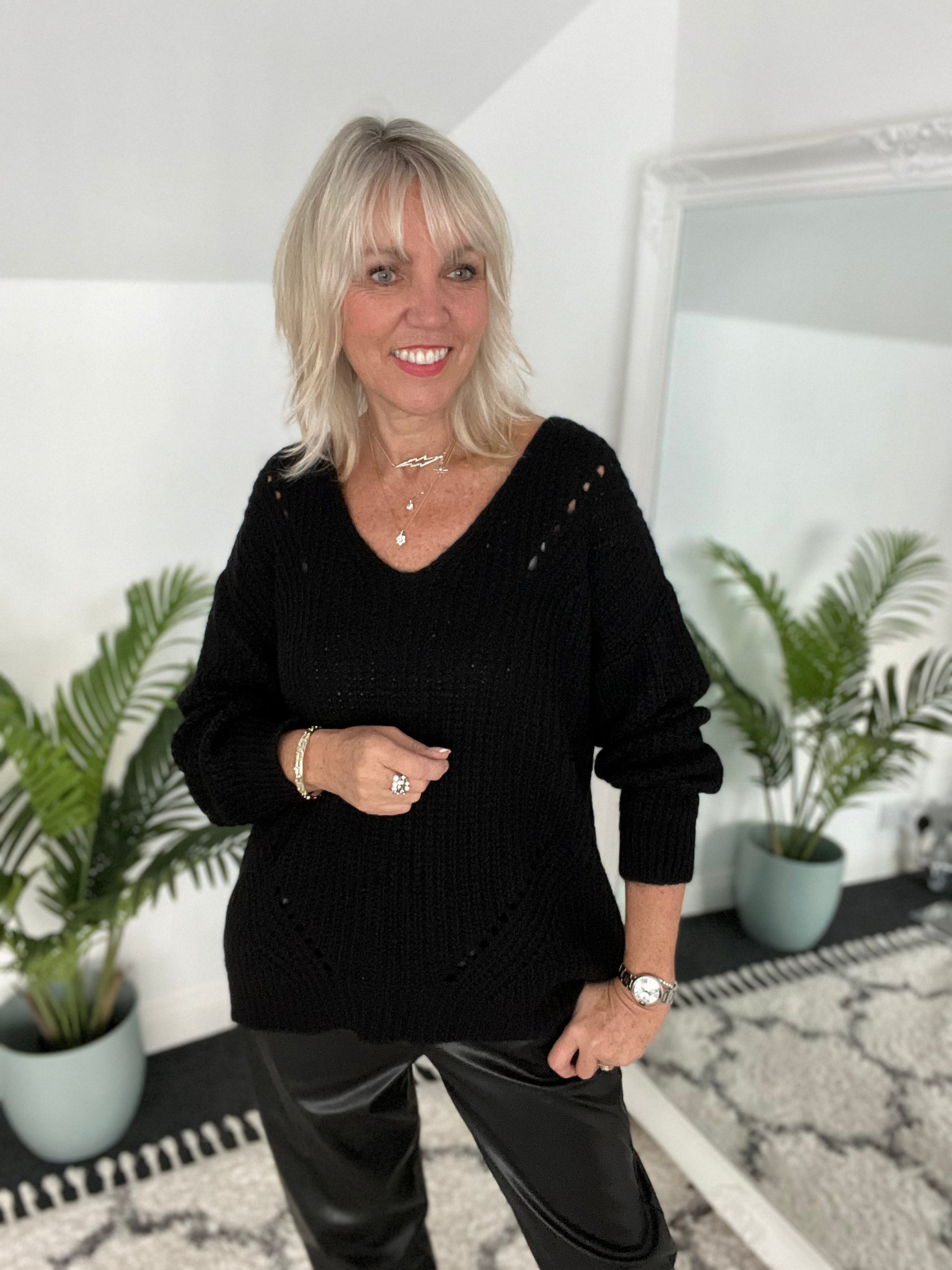 Black sales pointelle jumper