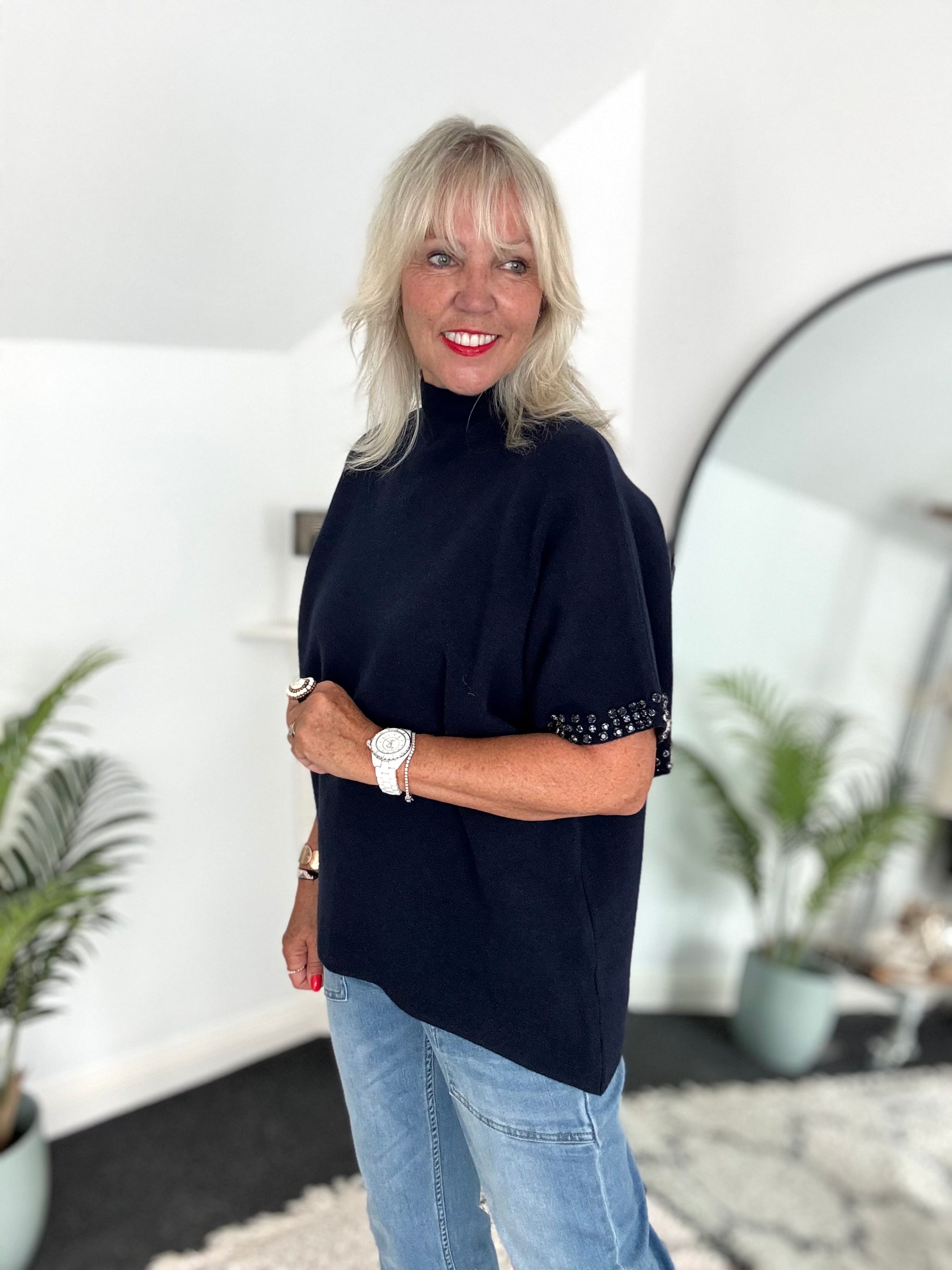Jewel Sleeve Knit in Navy