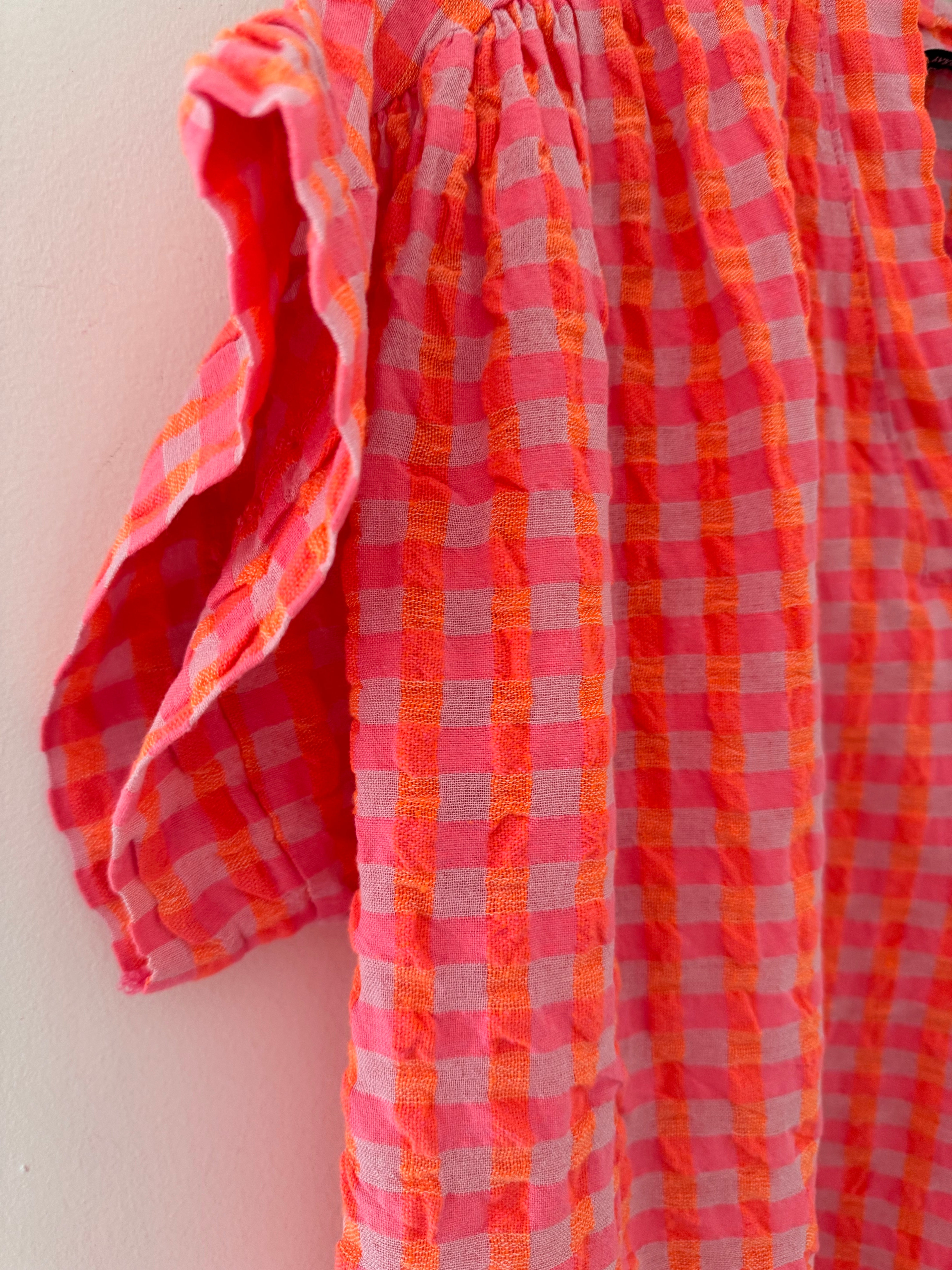Check Top in Neon Pink & Orange