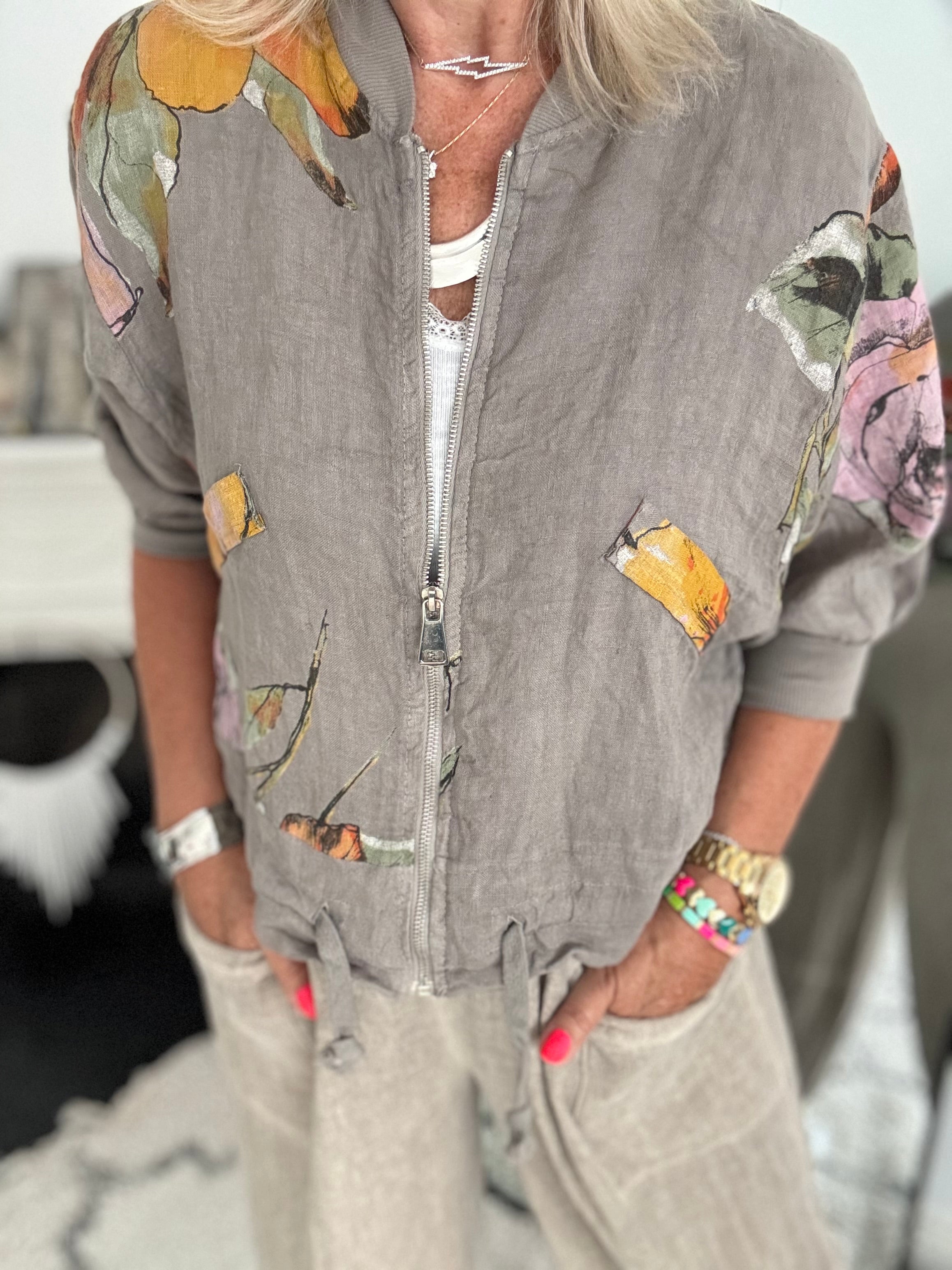 Linen Bomber Jacket in Dark Mocha