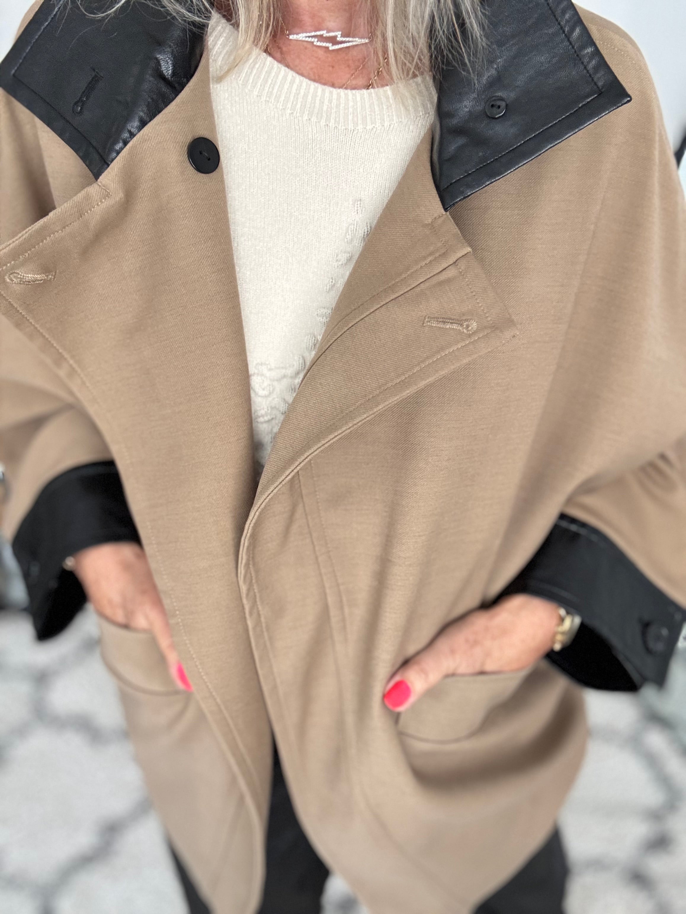 Trench Jacket with Leather Collar & Cuffs