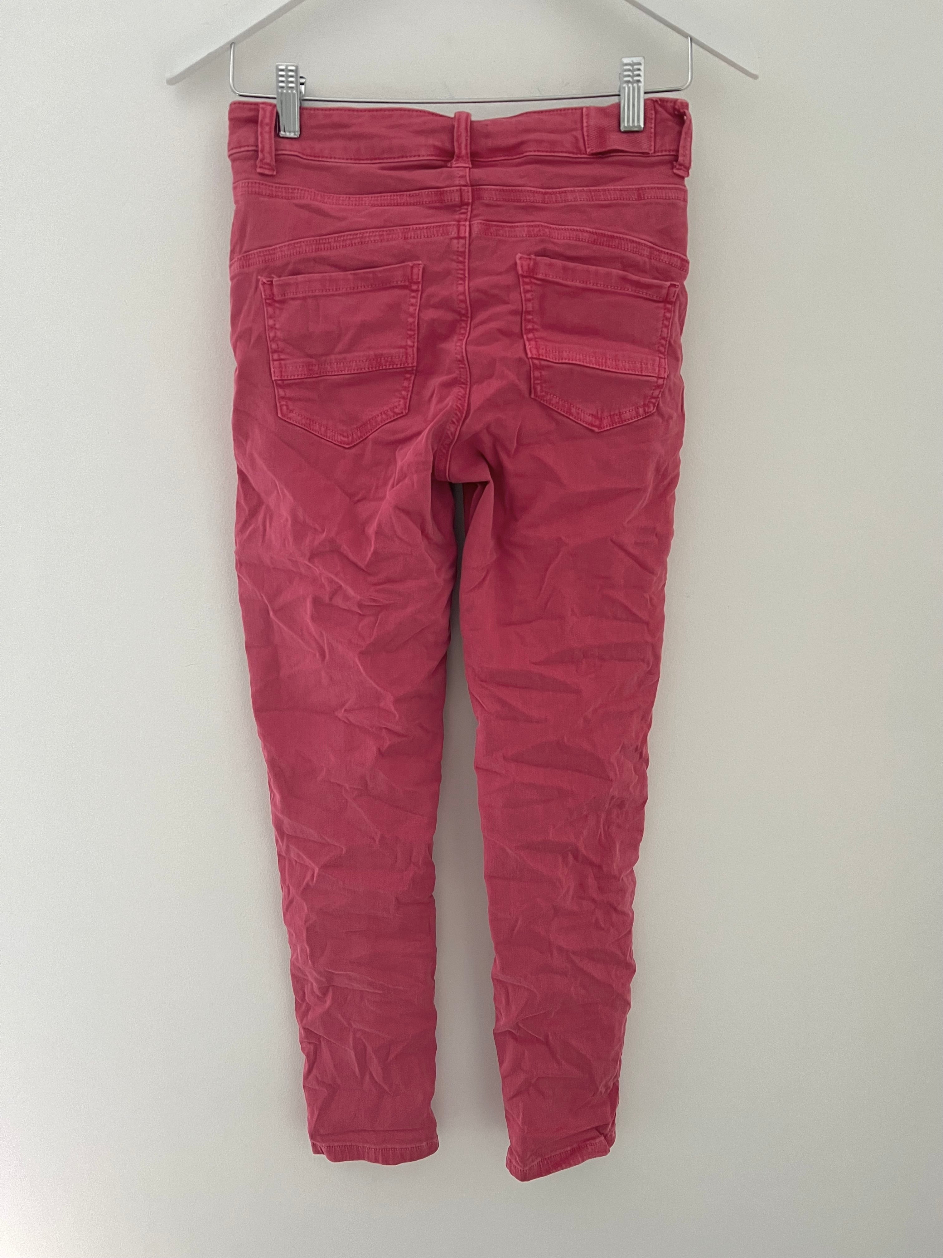 Button Fly Stretch Jeans in Soft Raspberry