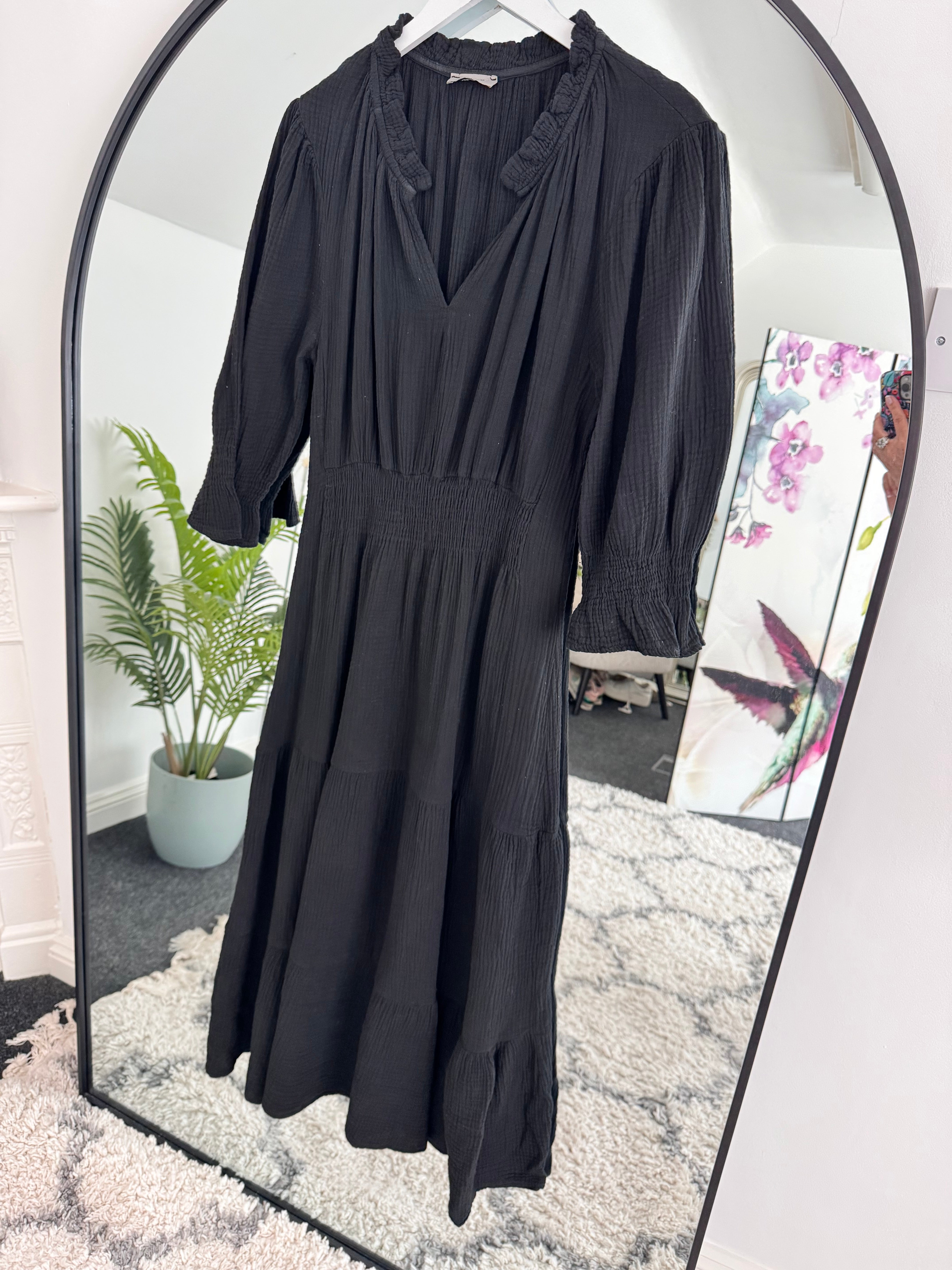 Cheesecloth Midi Dress in Black
