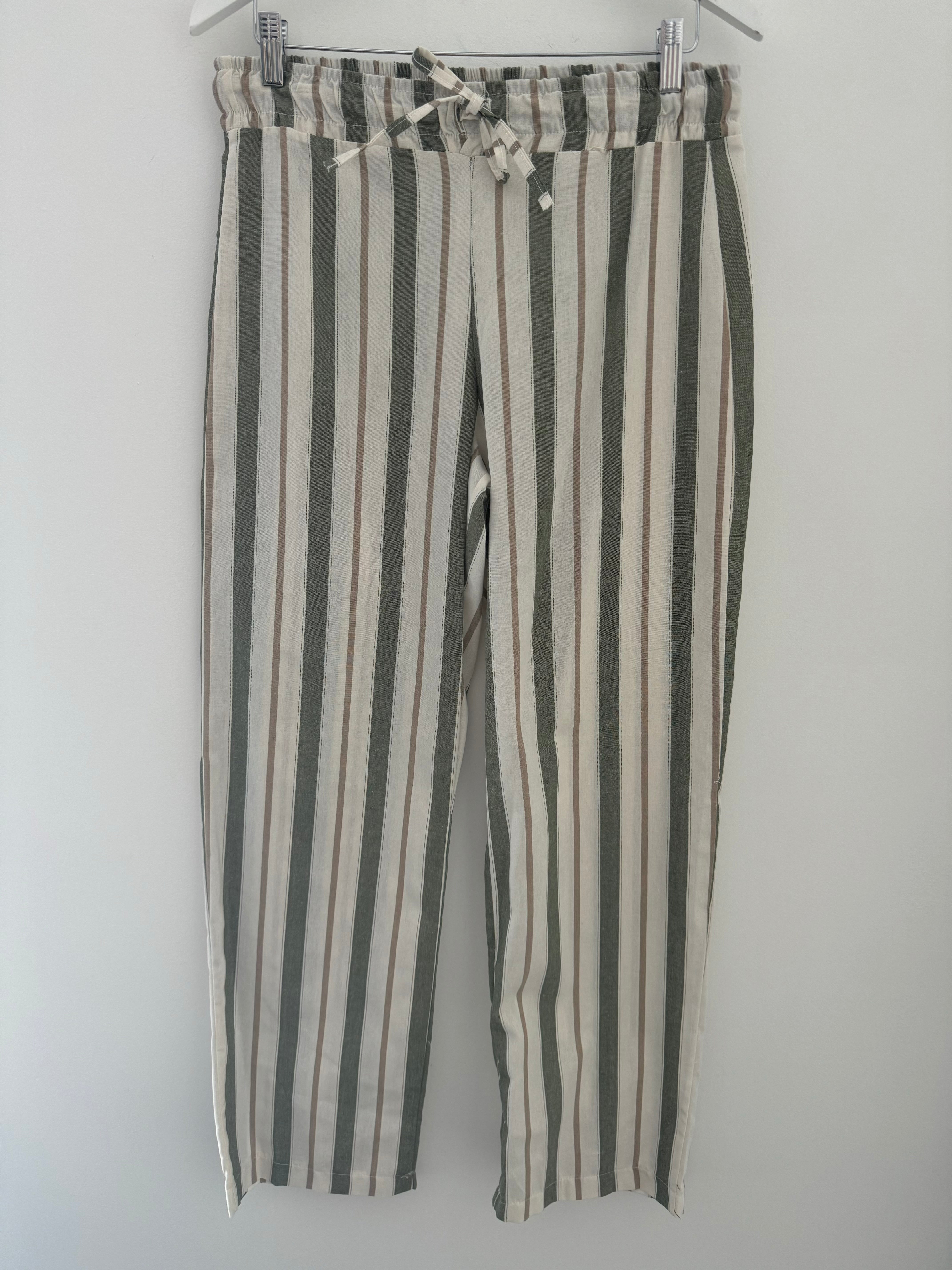 Wide Leg Stripe Trousers in Green