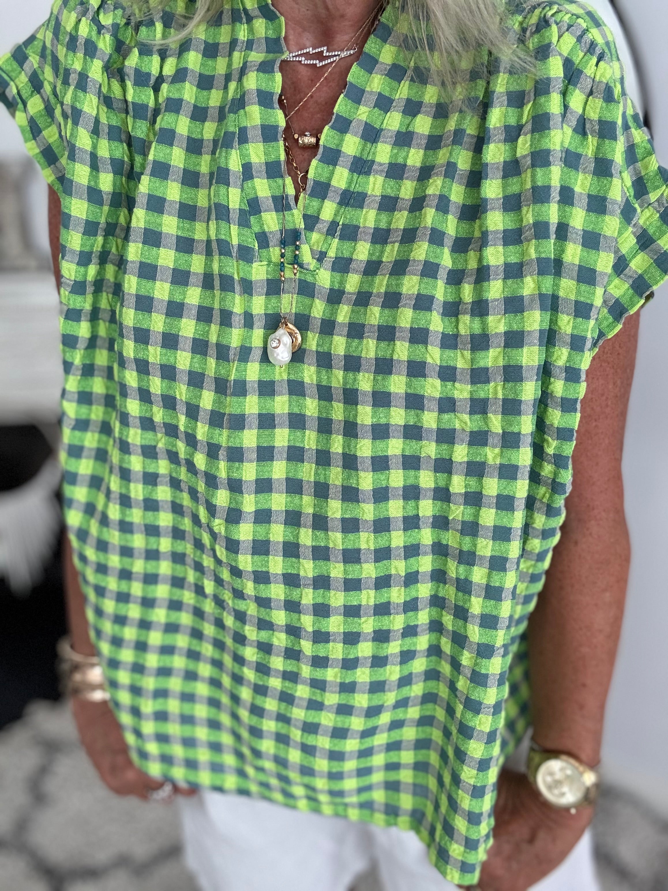 Check Top in Neon Citrus