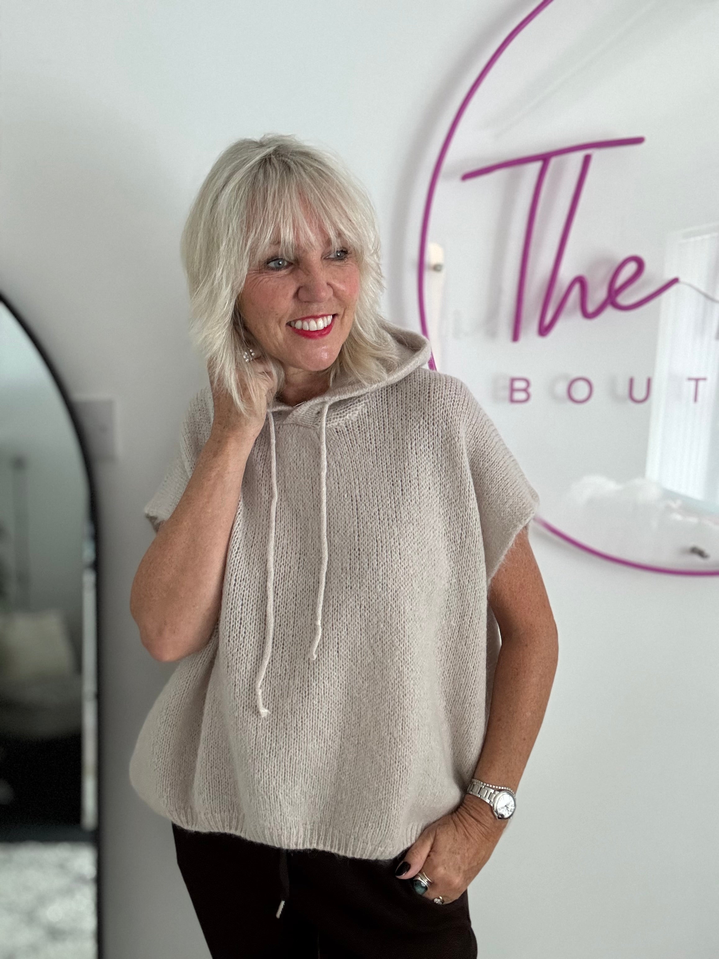 Mohair Hooded Tank in Latte